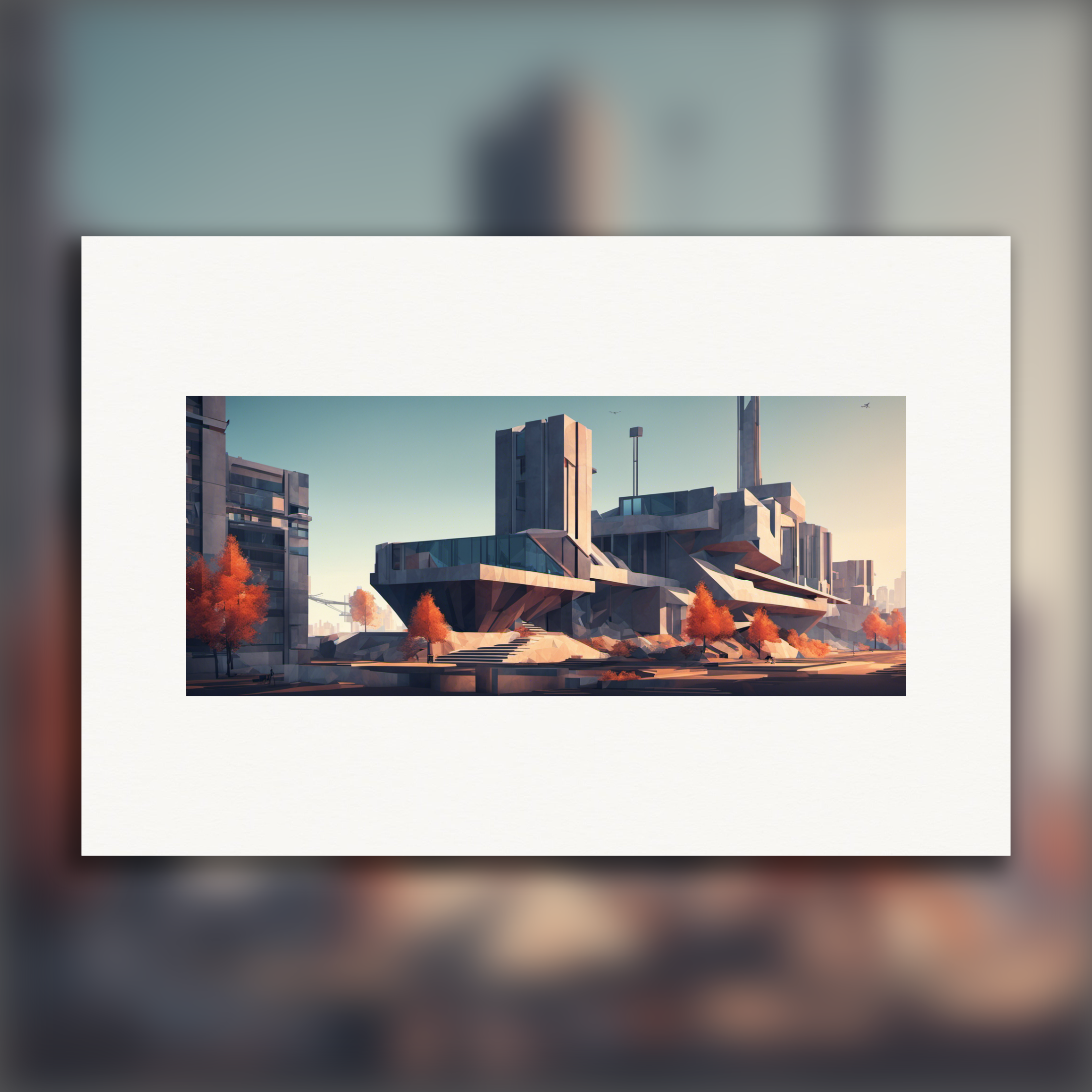 Low-poly, brutalist future cityscape – Poster print