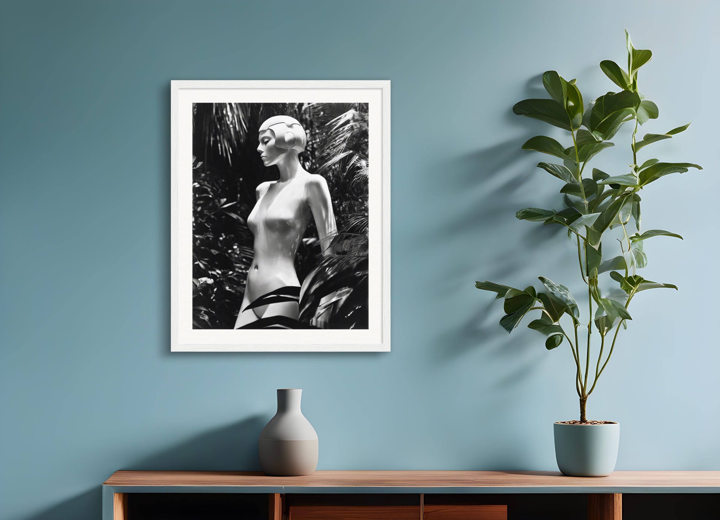 Poster with wood frame: XXth century american pictorialist and romantic photography of the 20th century, black and white,
