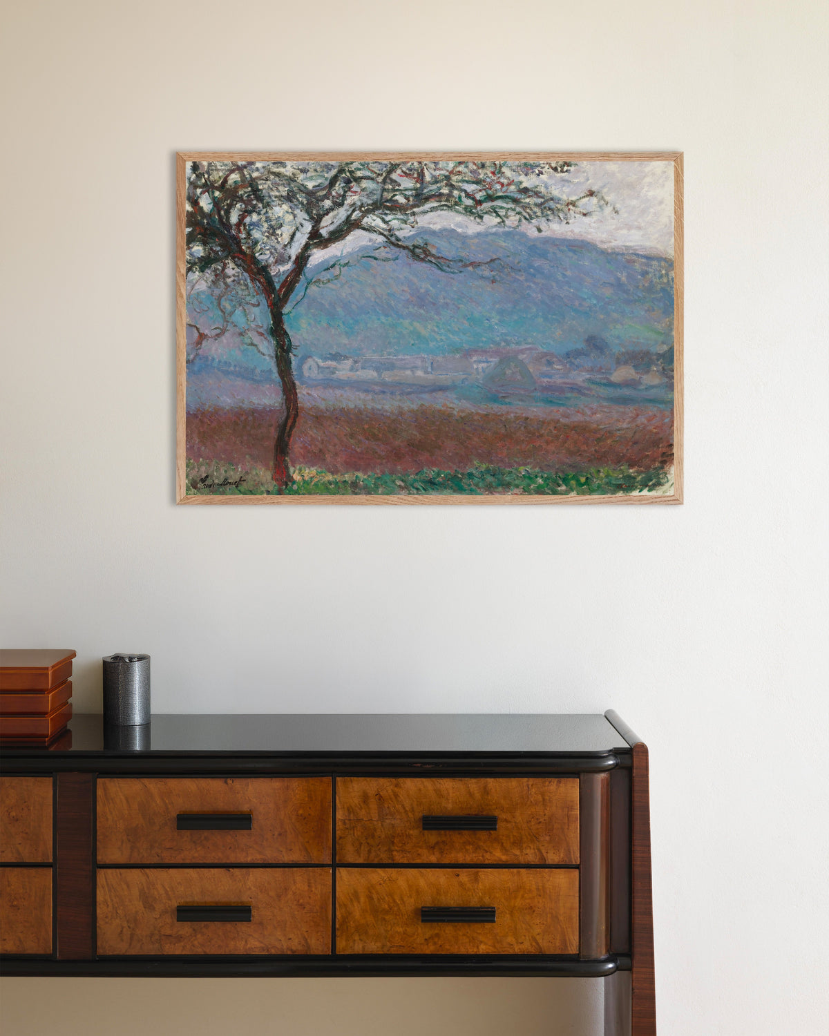 Poster of Field at Giverny (1887) by Claude Monet, with natural wooden frame