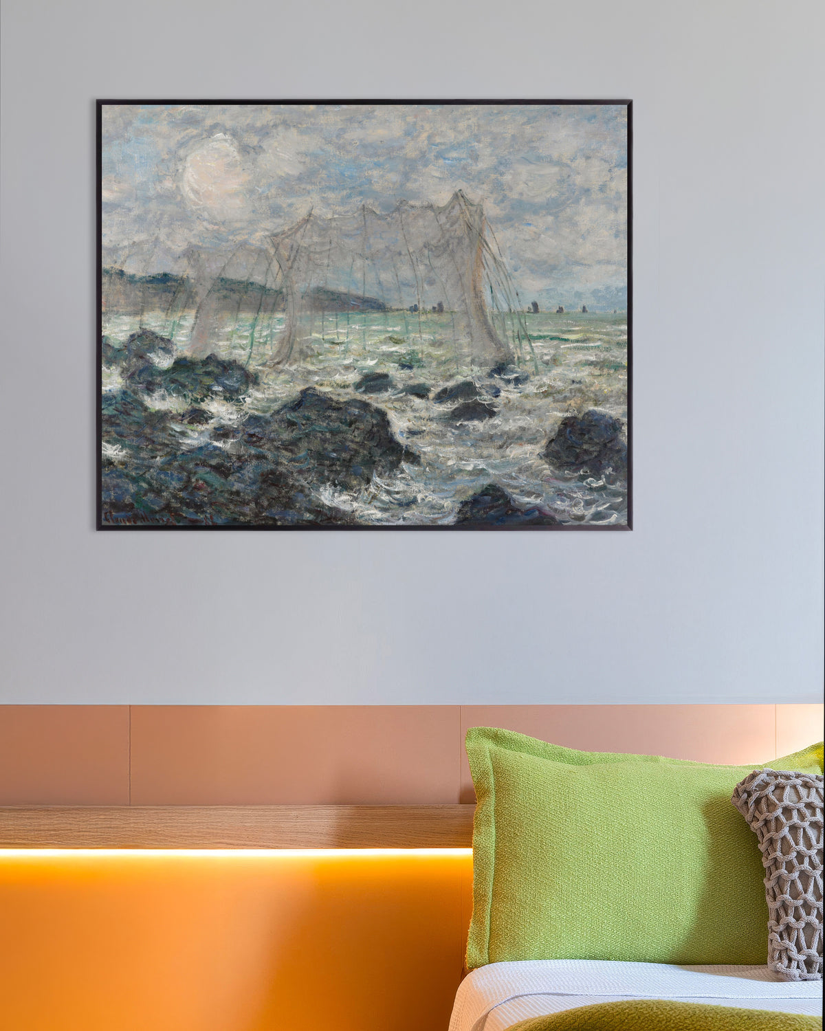 Poster of Fishing Nets at Pourville (1882) by Claude Monet, with metal frame