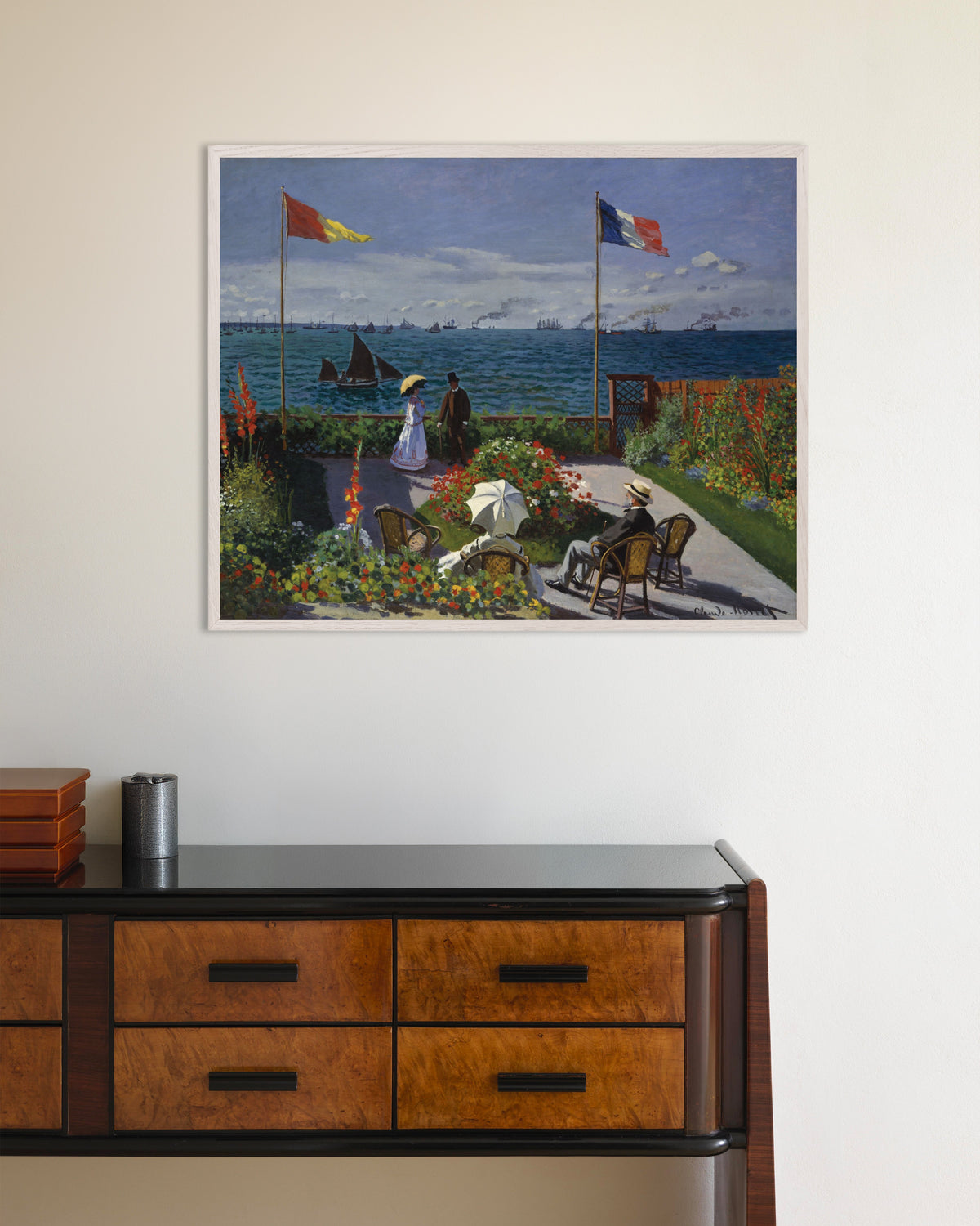 Poster of Garden at Sainte-Adresse (1867) by Claude Monet, with white wooden frame