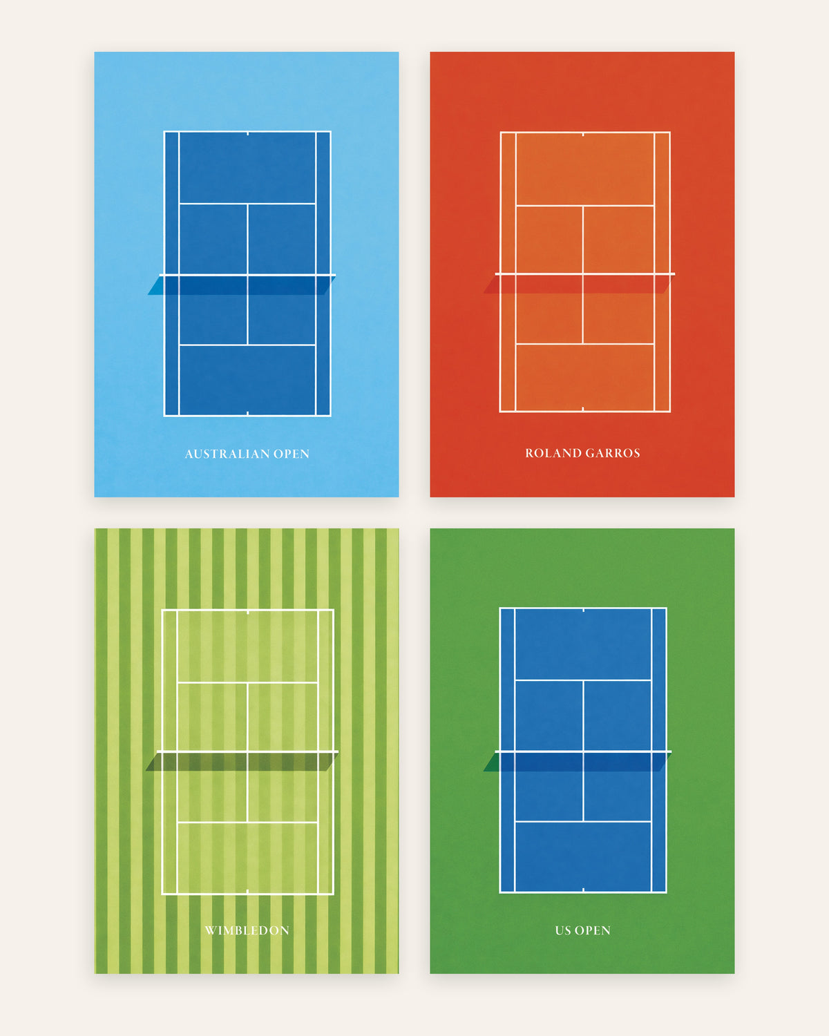 Grand Slam Tennis Posters Set of 4 – Australian Open, Roland Garros, Wimbledon & US Open, prints without frame