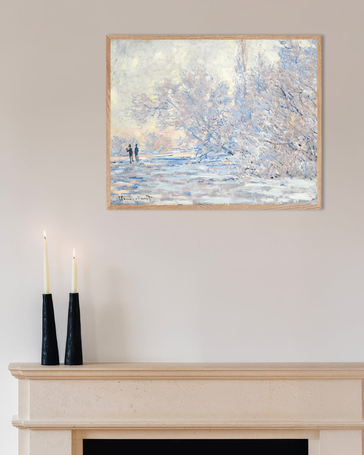 Poster of Hoarfrost at Giverny (1885) by Claude Monet, with natural wooden frame