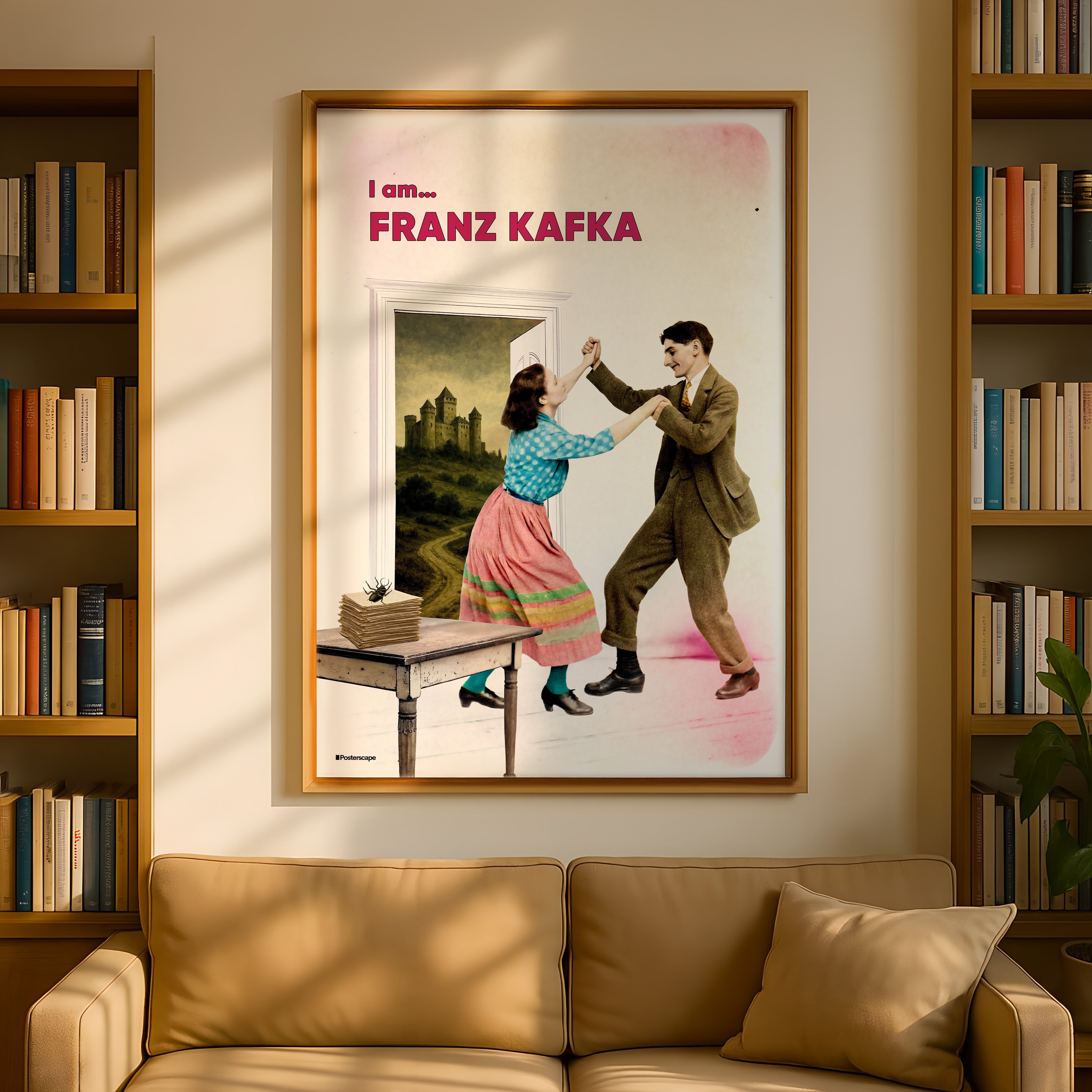 Franz Kafka art print in a living room