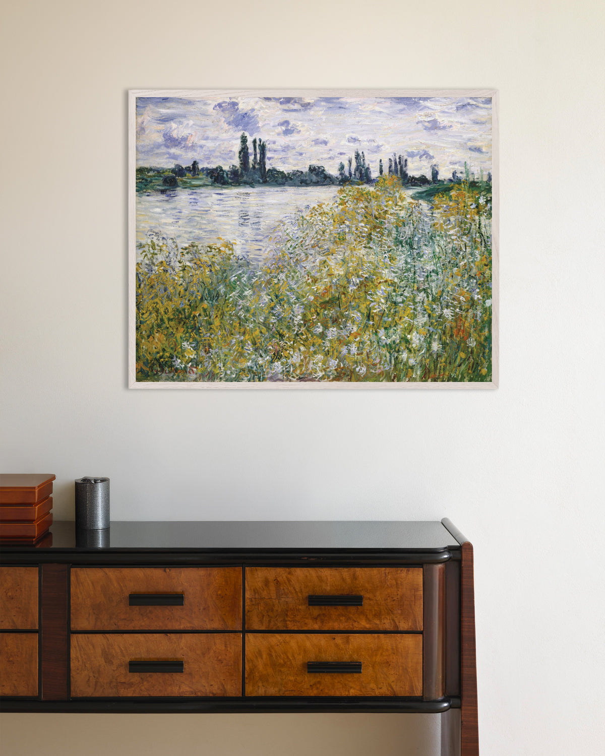 Poster of Île aux Fleurs near Vétheuil (1880) by Claude Monet, with white wooden frame