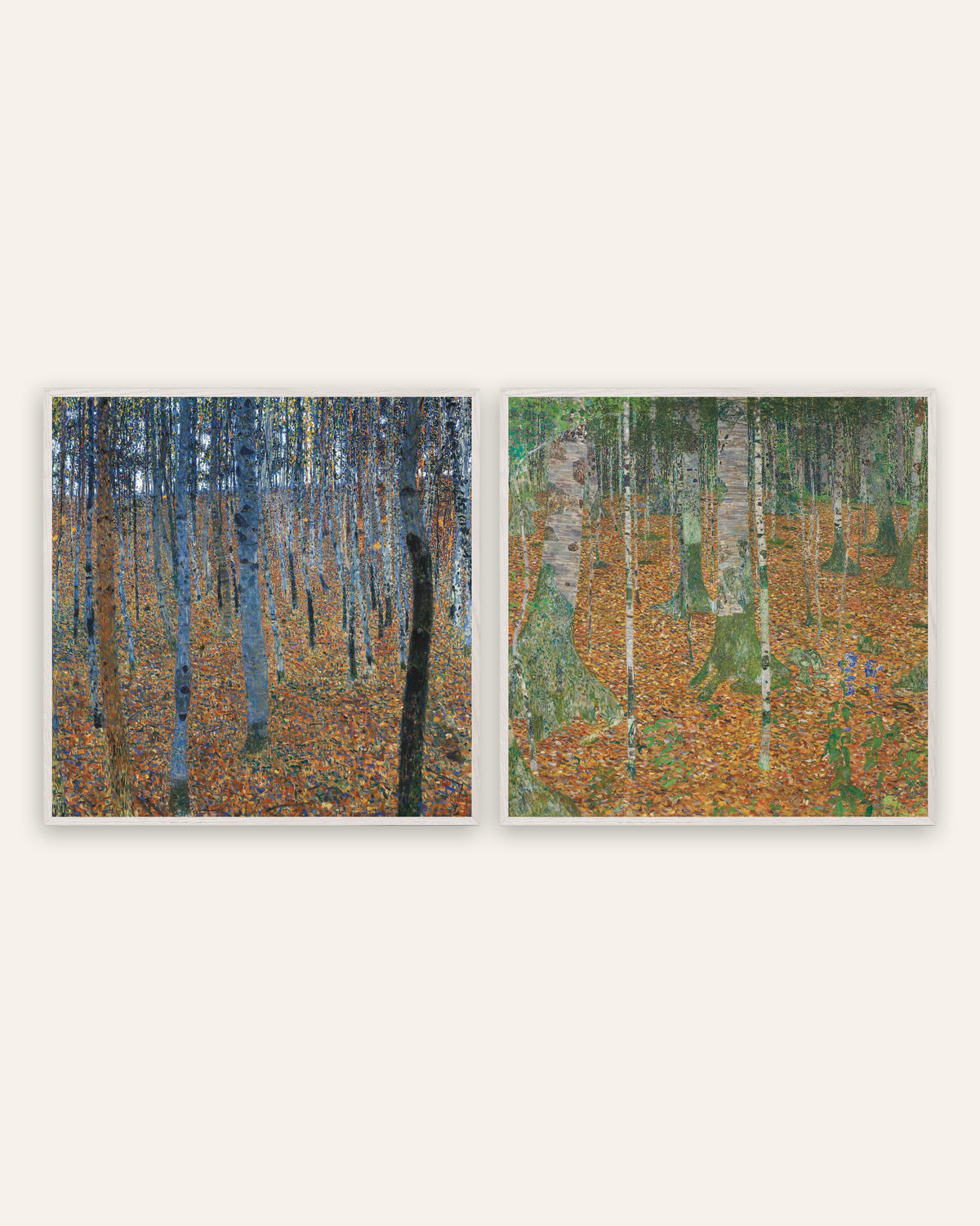 Klimt Forest Prints Set of 2 – Beech Grove I & Birch Forest, prints in white oak frames