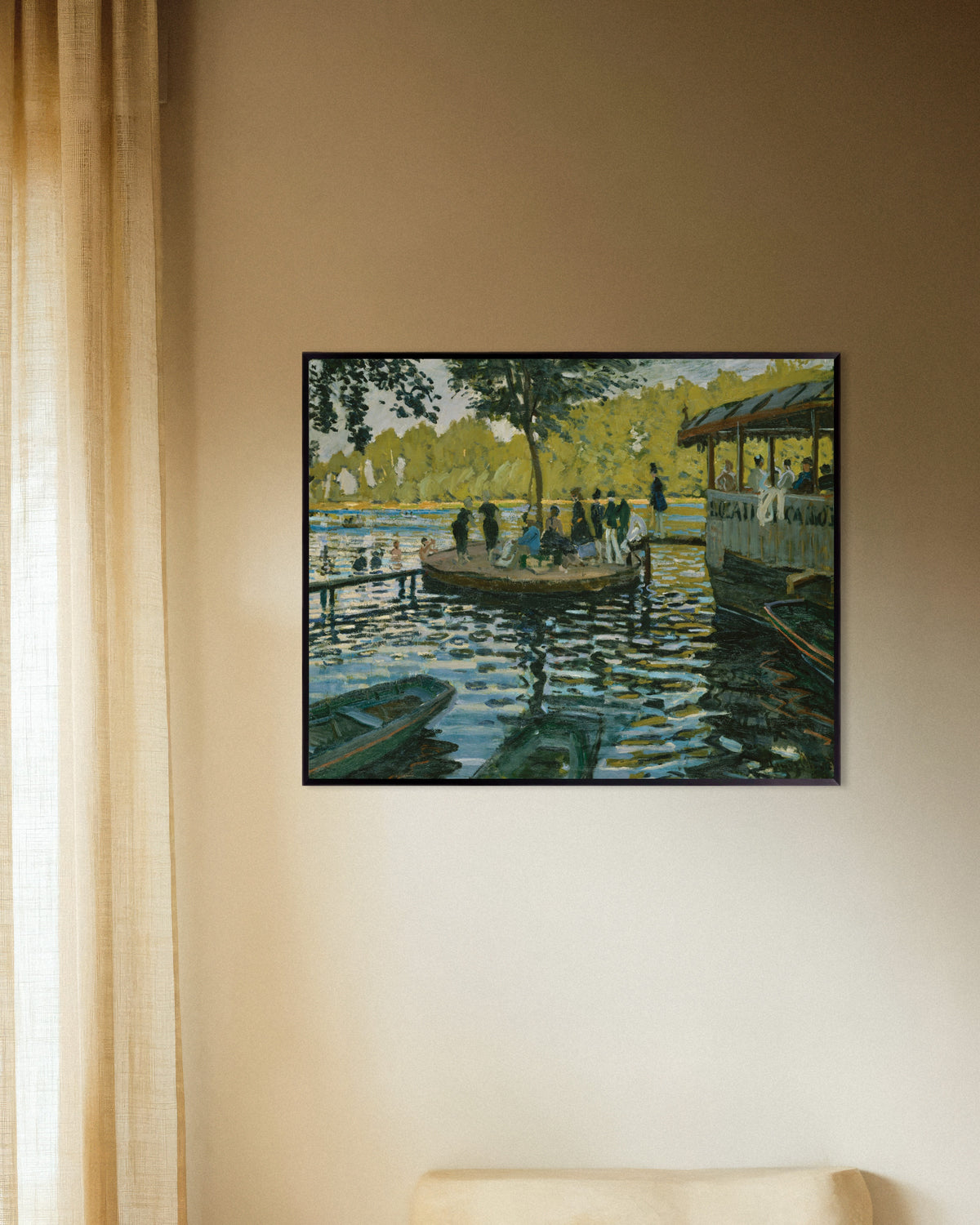 Poster of La Grenouillère (1869) by Claude Monet, with metal frame