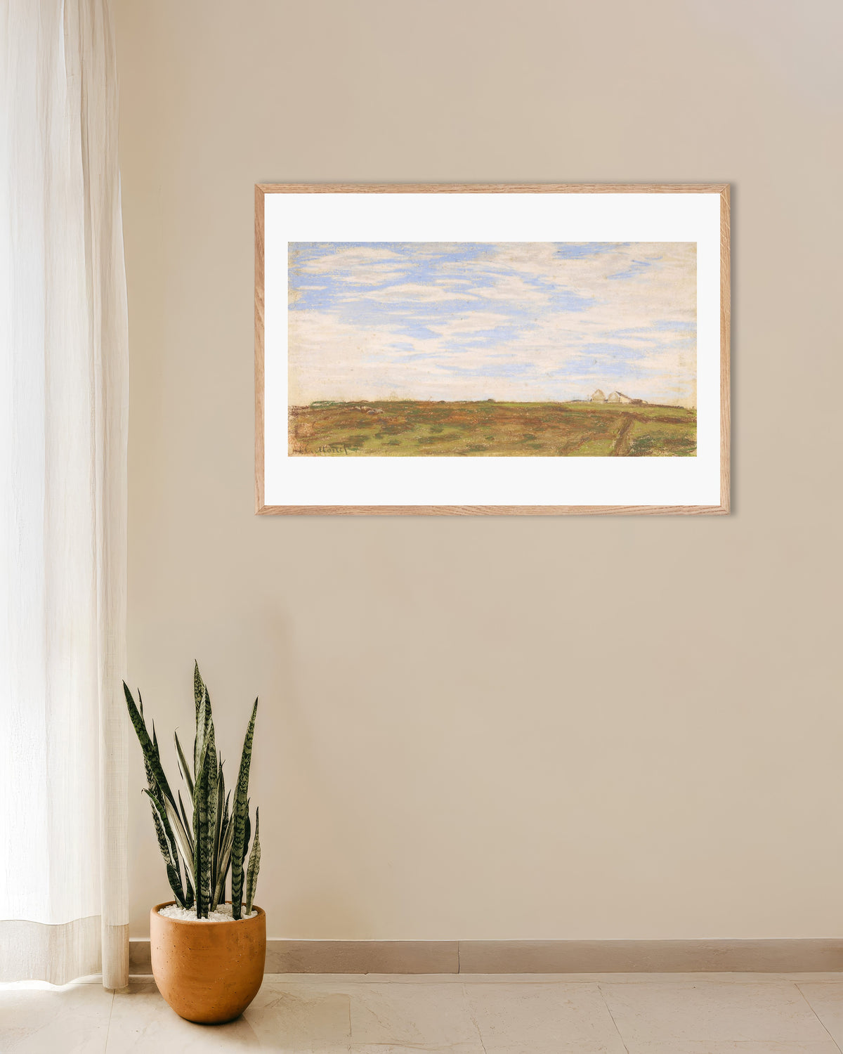 Poster of Landscape (1864–1866) by Claude Monet, with natural wooden frame