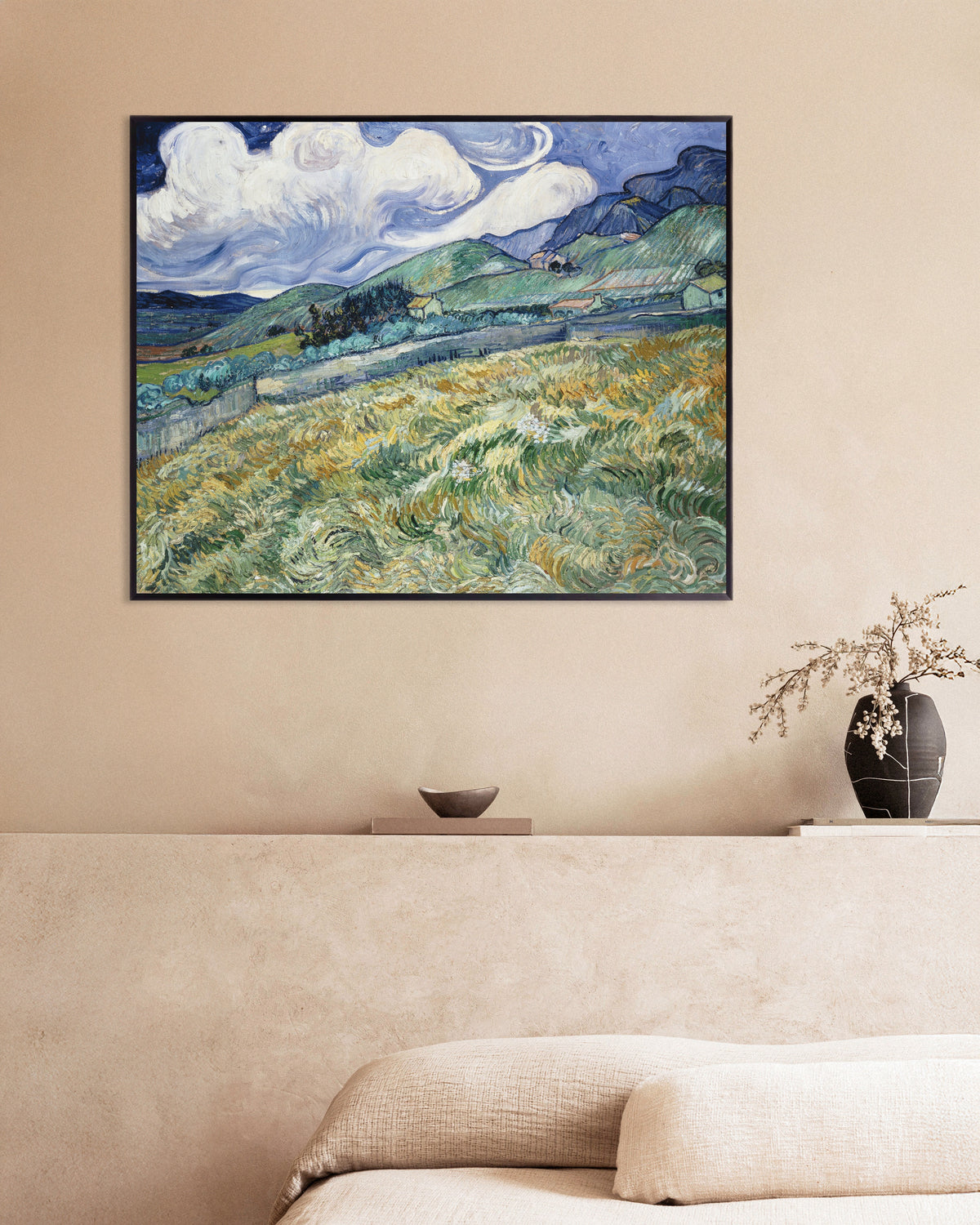 Poster of Landscape from Saint-Rémy (1889) by Vincent van Gogh, with metal frame