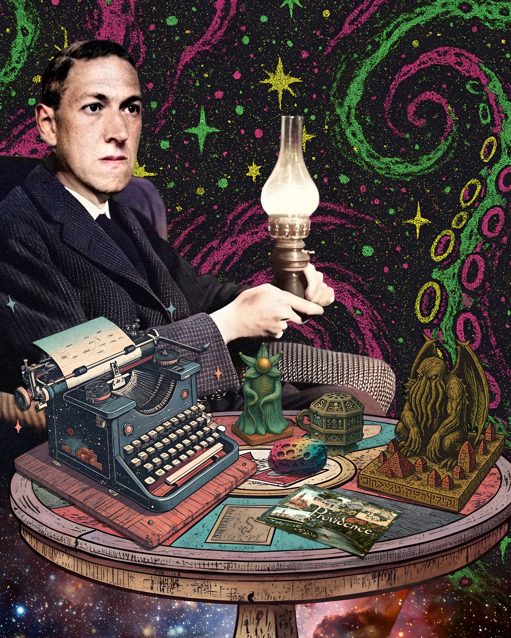 H.P. Lovecraft Art Print - Cosmic Horror Portrait