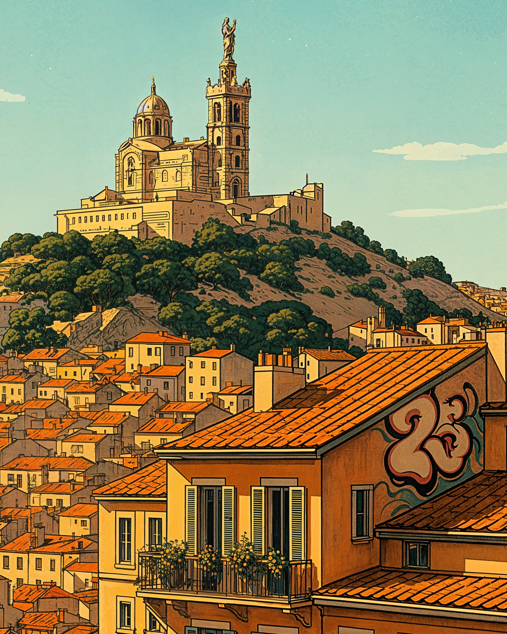 Marseille Print – Notre-Dame de la Garde Skyline View