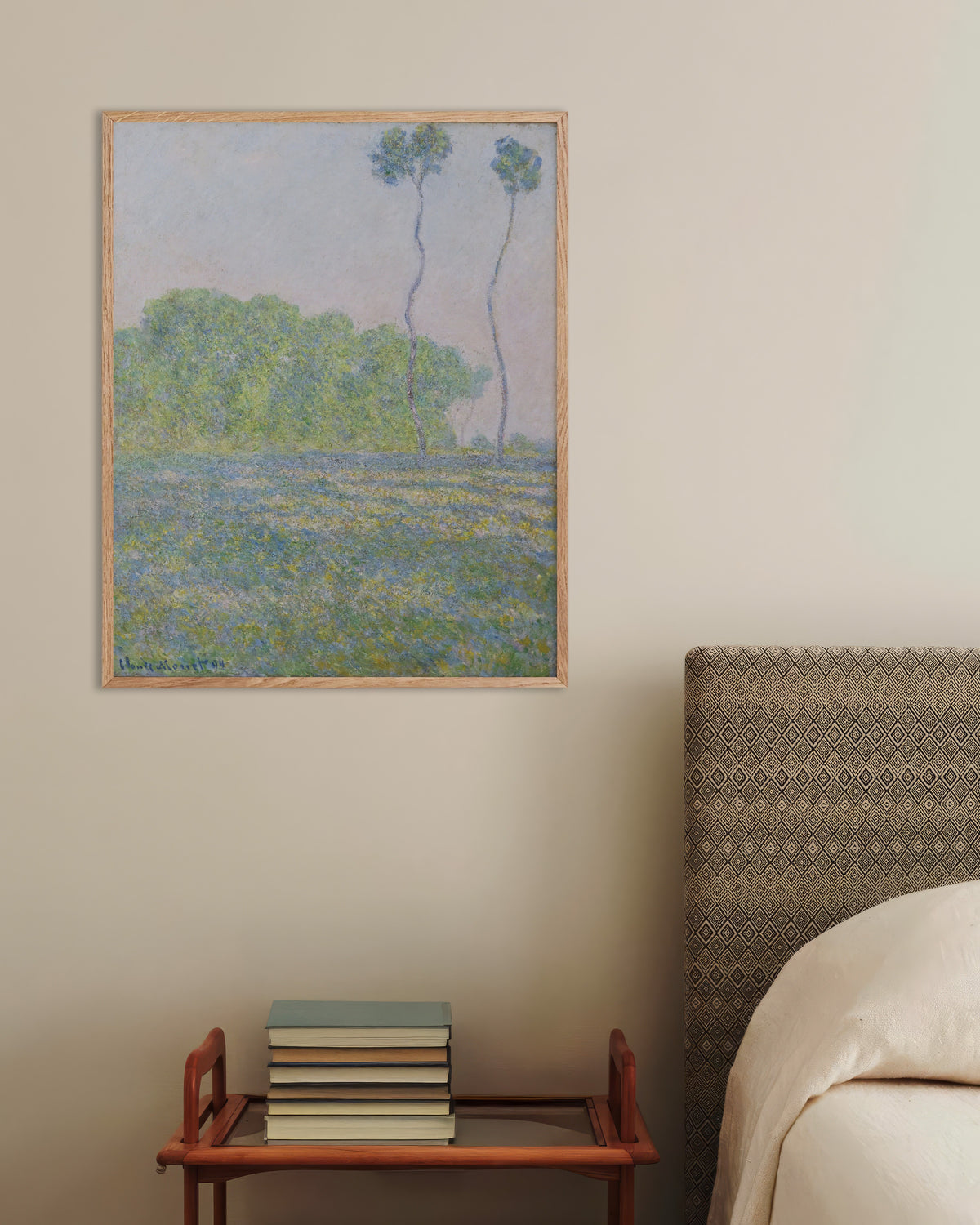 Poster of Meadow at Giverny (1894) by Claude Monet, with natural wooden frame