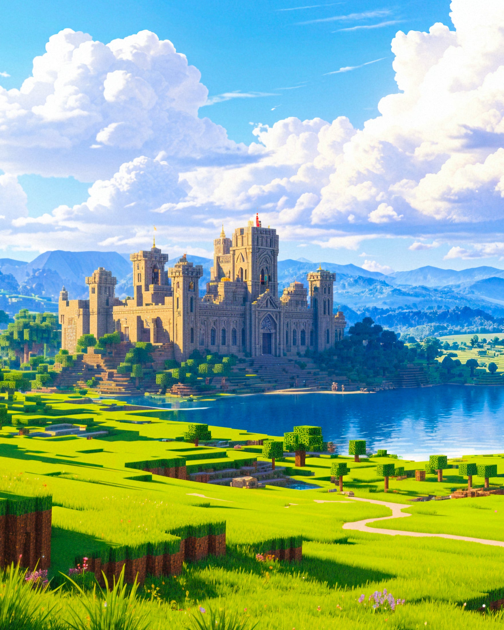 Minecraft, castle and lake - Poster