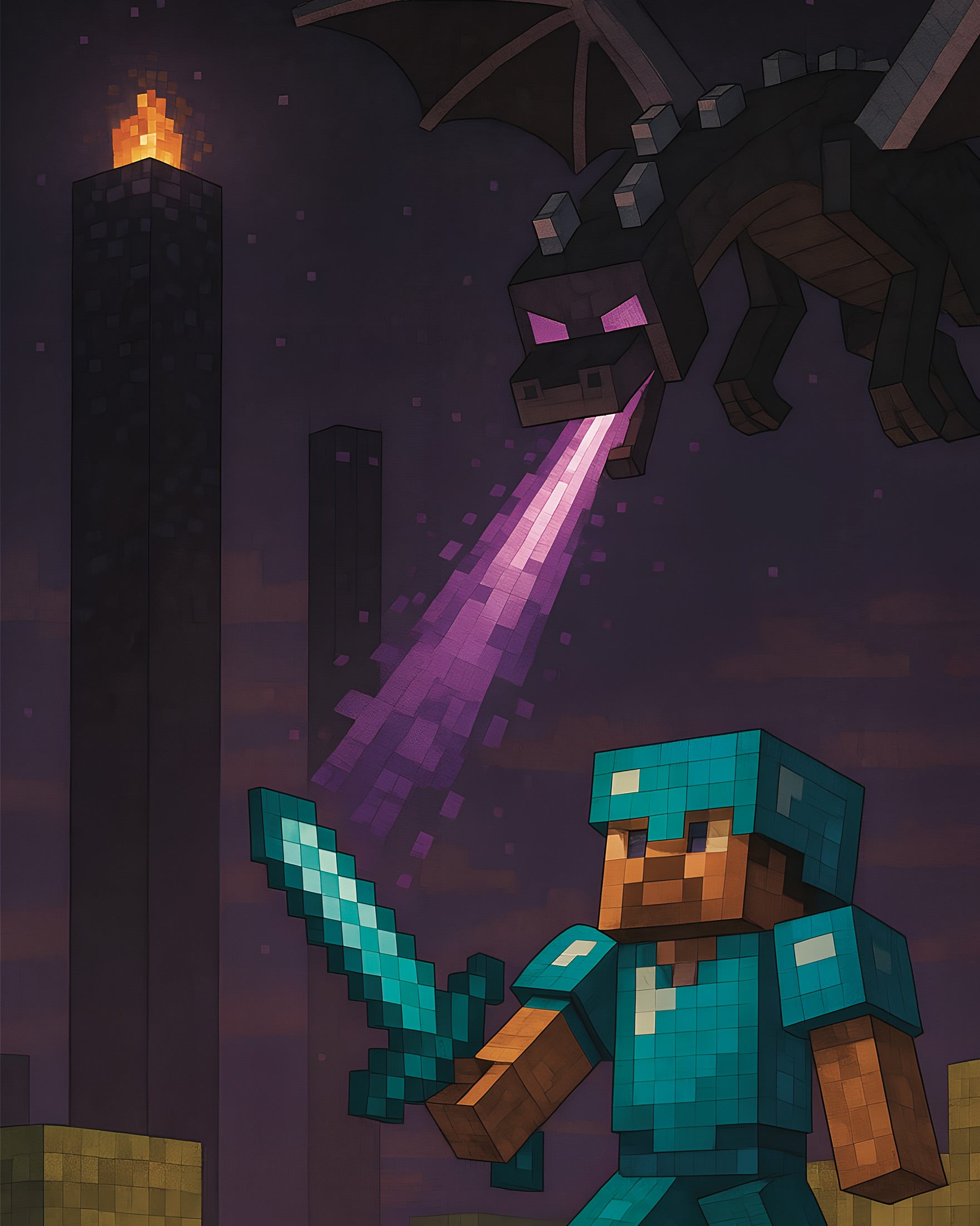 Minecraft Ender Dragon Showdown – knight taking on the dragon poster