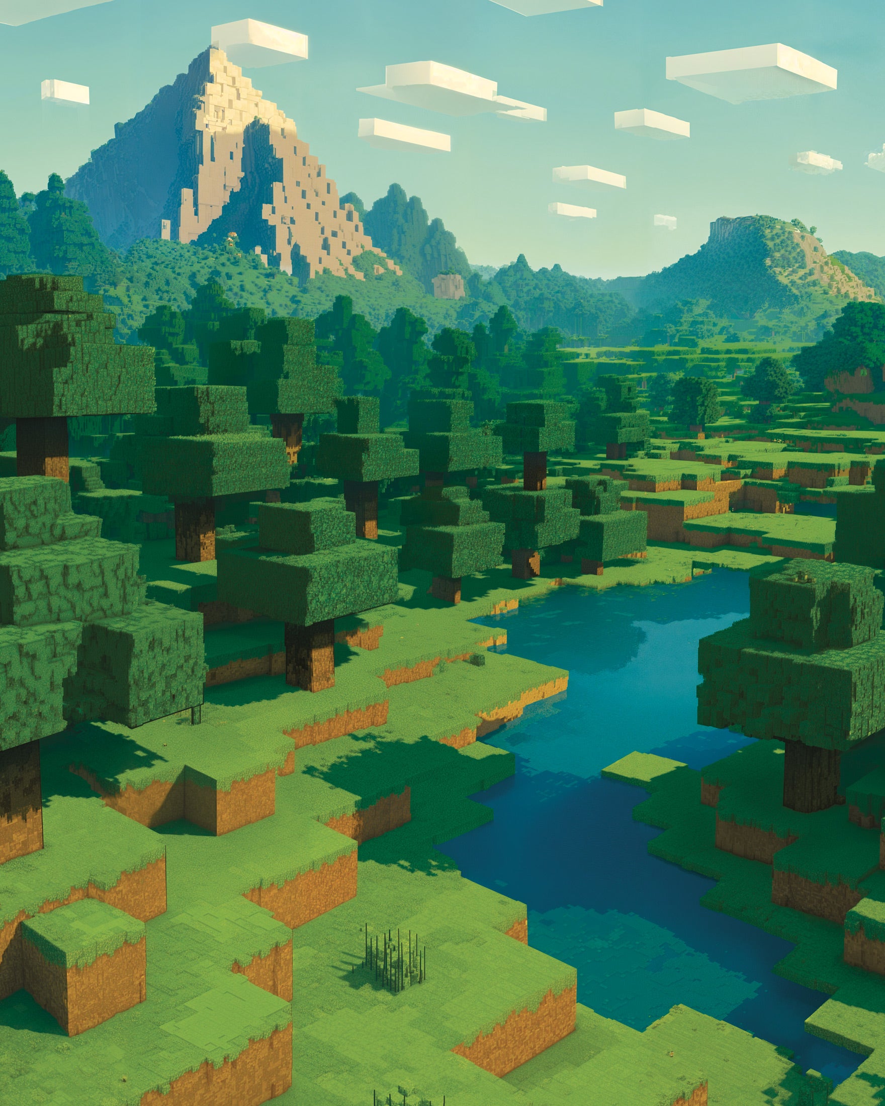 Minecraft Mountain Landscape – pixel art fan print perfect for Kiwi gamers and art lovers alike