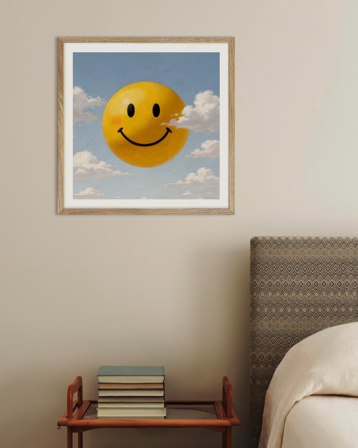 Poster of Mister Happy, with natural wooden frame