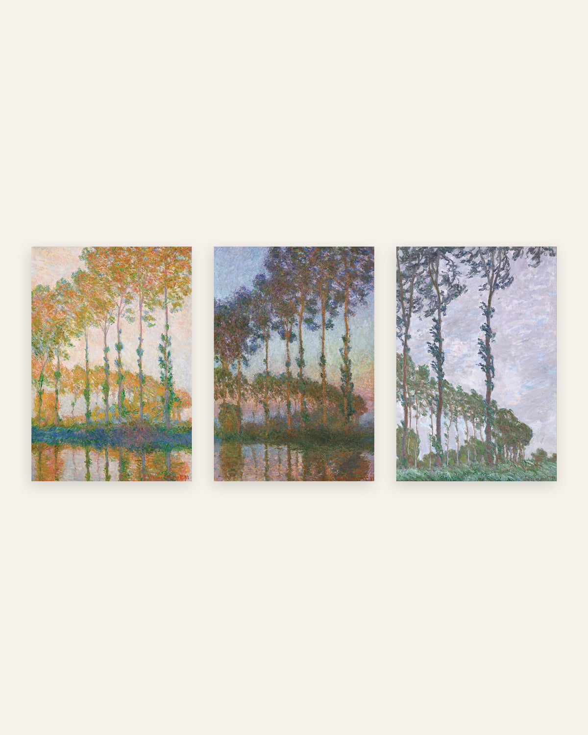 Monet Poplars Prints Set of 3 – Autumn, Twilight & Wind, prints without frame