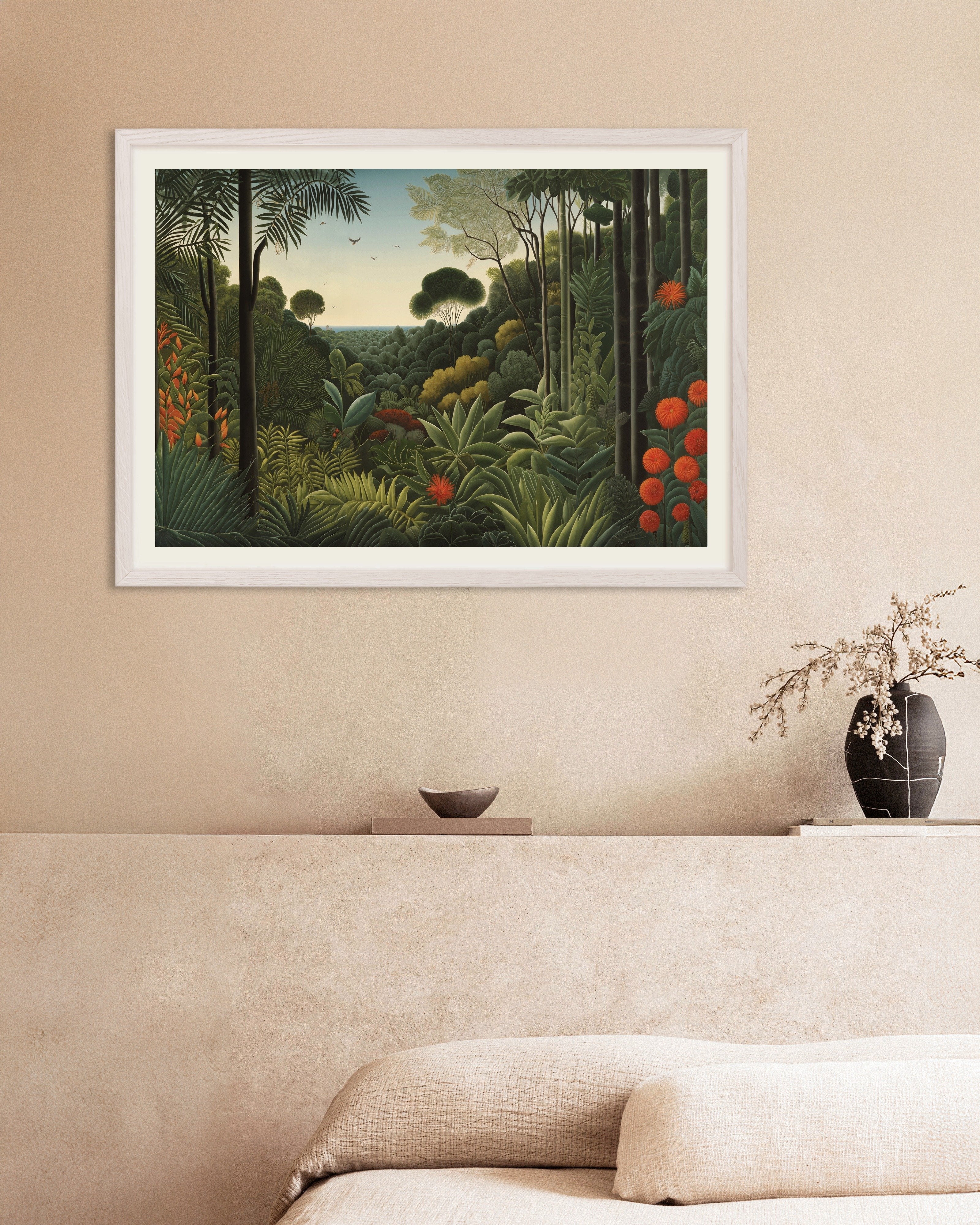 Poster of Naive art poster, Jungle, with white wooden frame