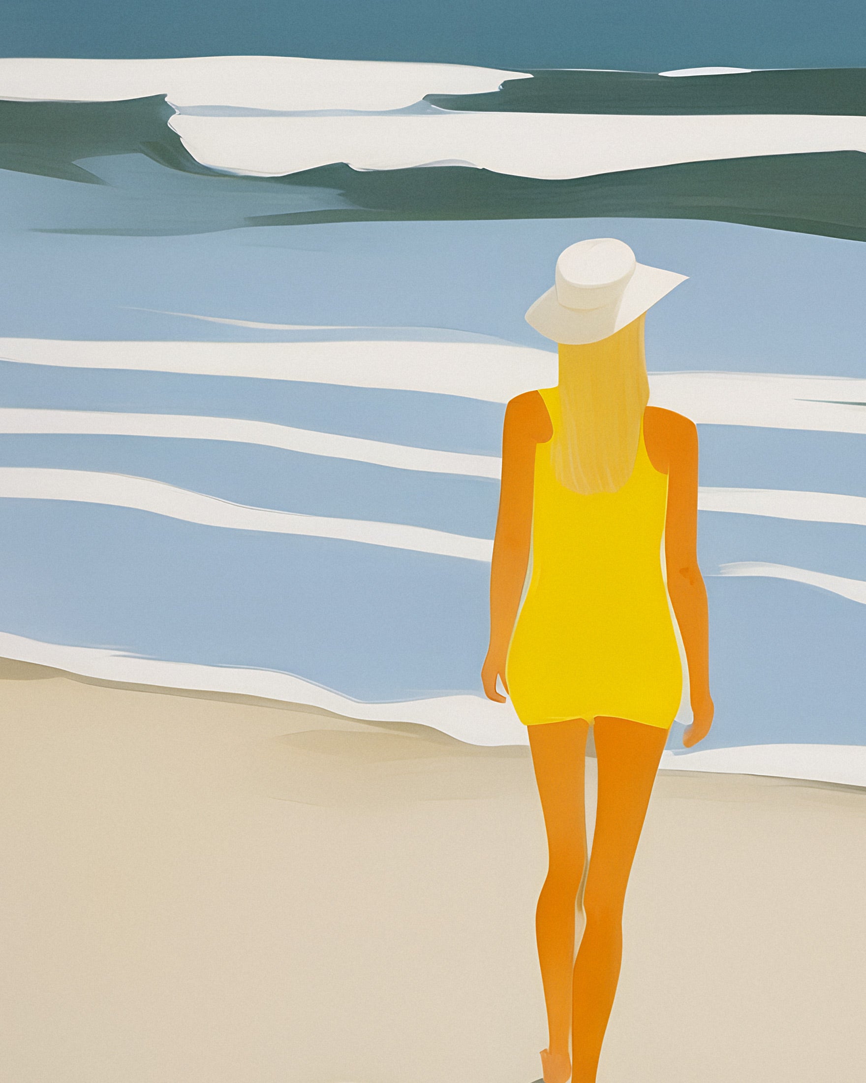 Nastya Beach Portrait – Bright Kiwi Coastal Art Print in Sunny Yellow