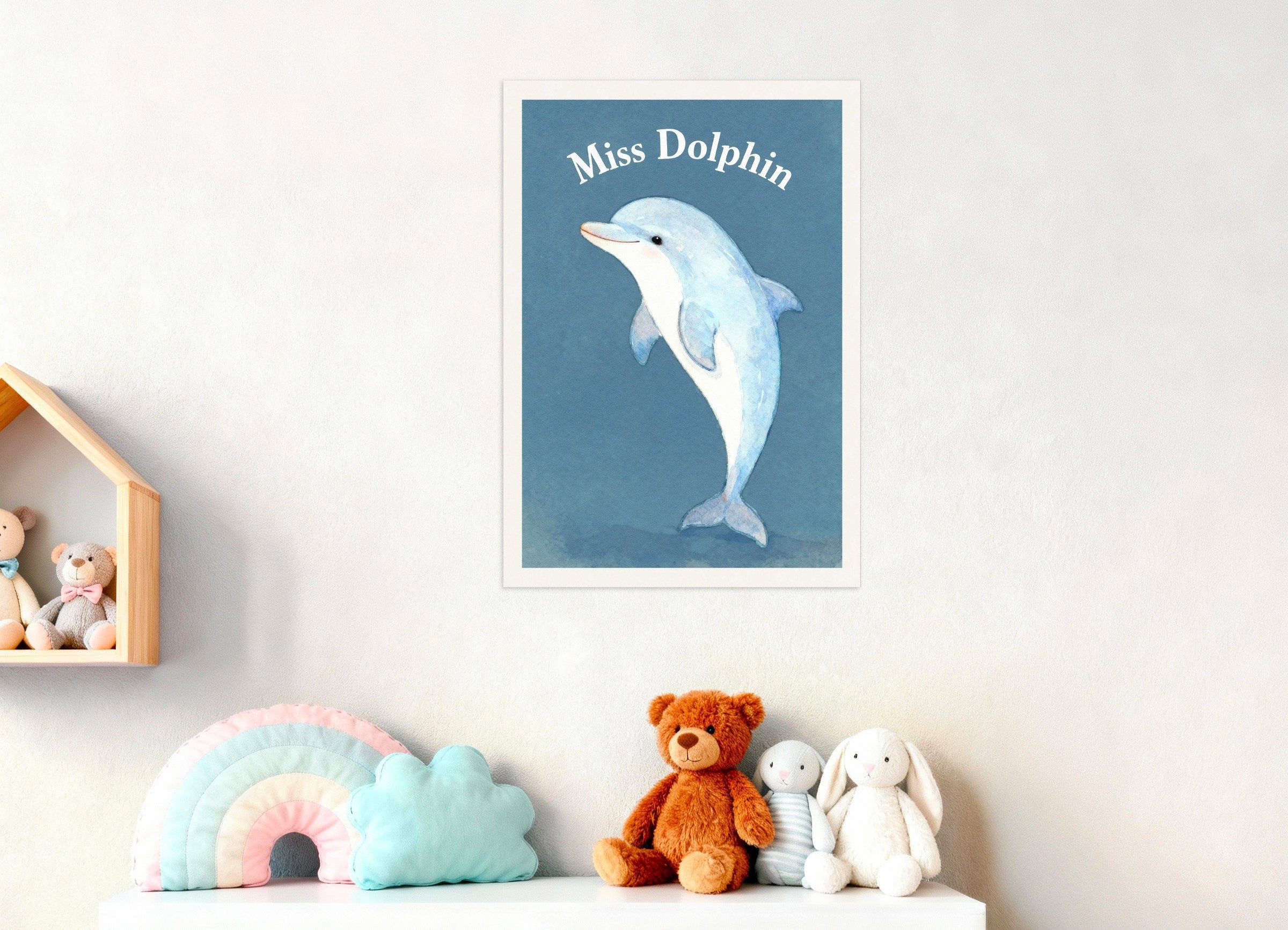 Poster of Nursery dolphin wall art – Playful ocean animal