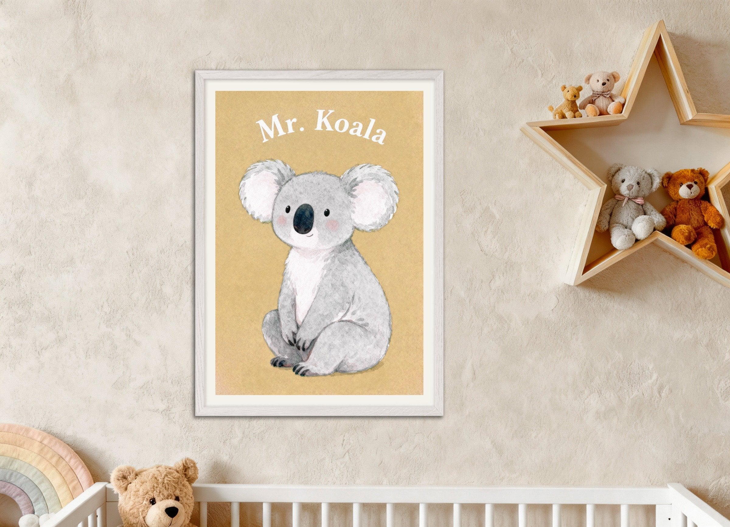 Poster of Nursery koala wall art – Sleepy bear poster, with white wooden frame