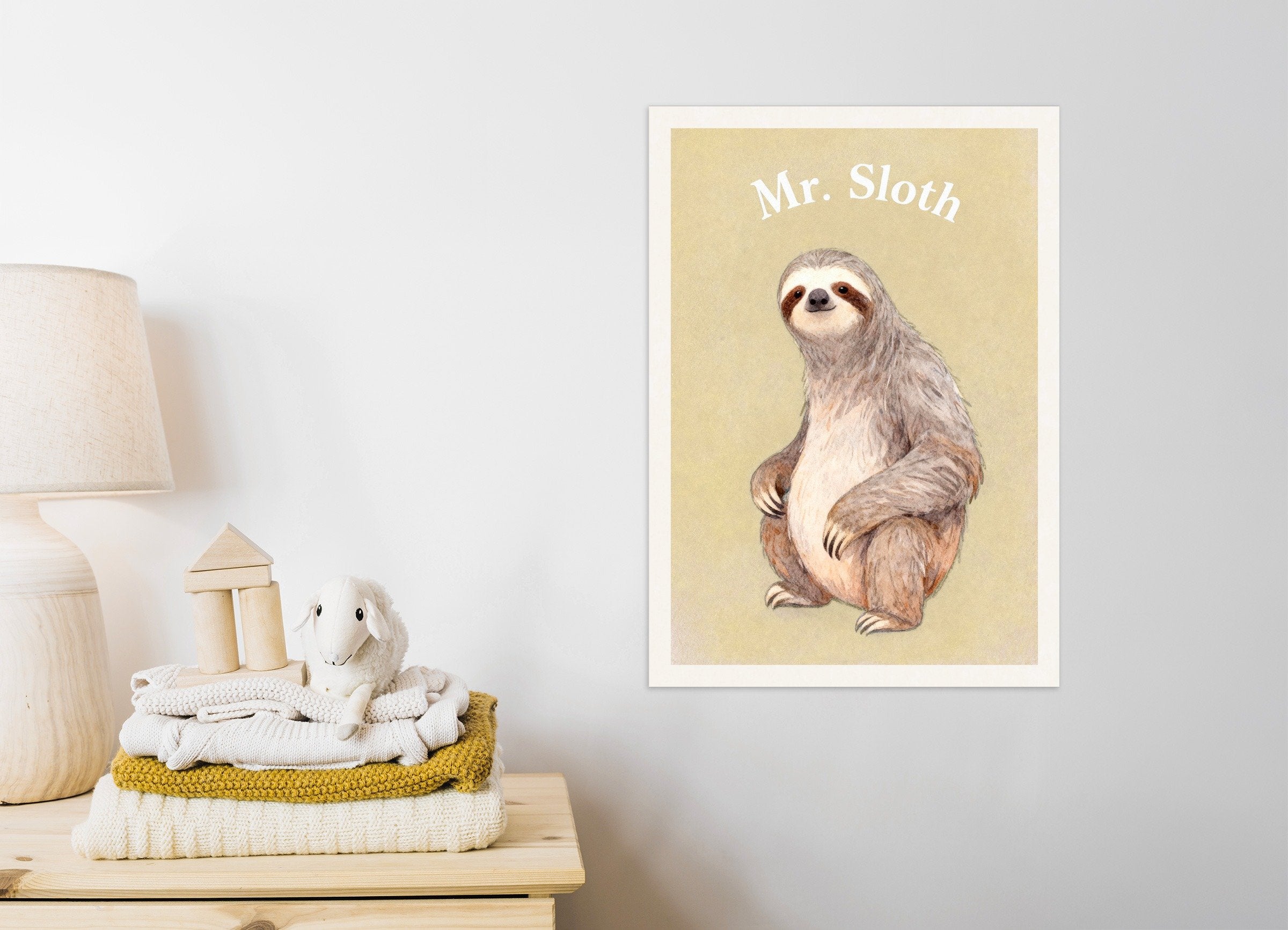 Poster of Nursery sloth wall art – Relaxed animal watercolor poster
