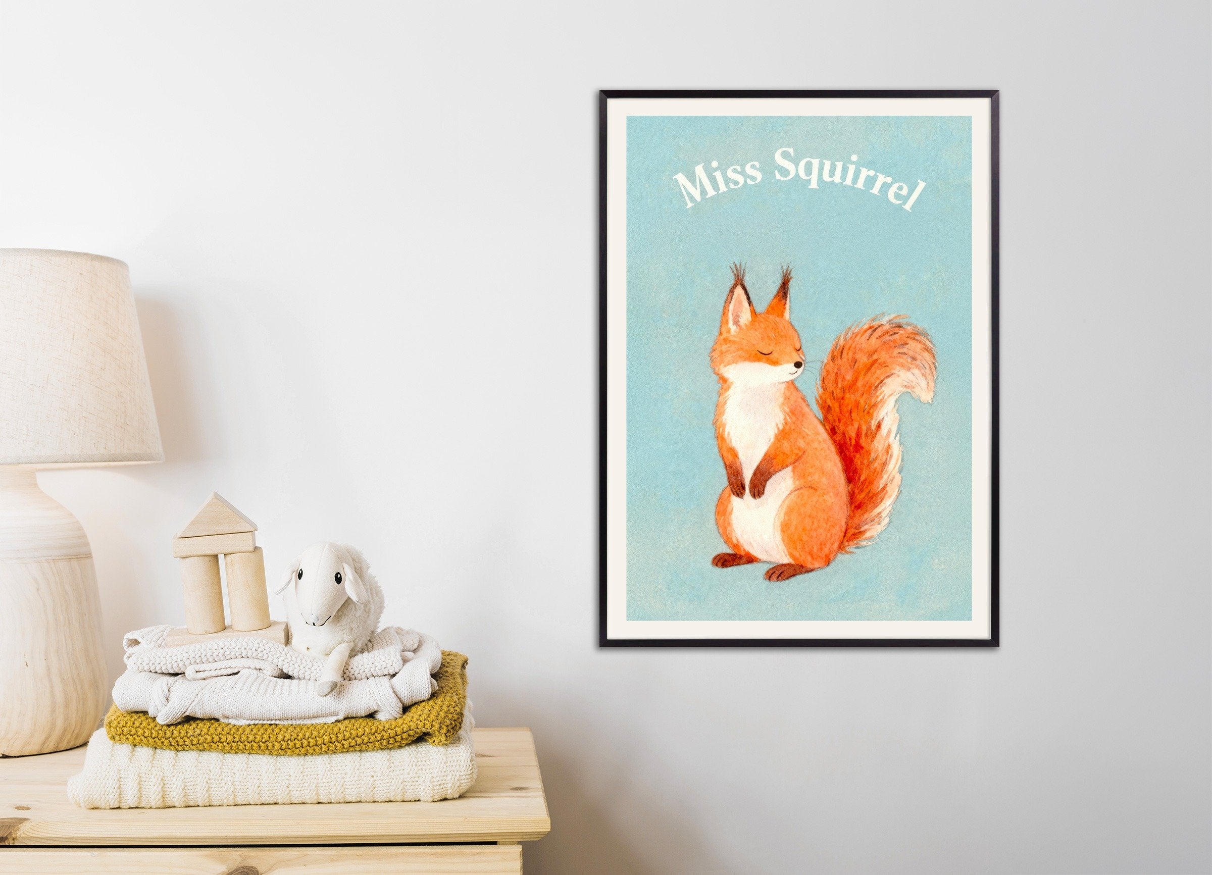 Poster of Nursery squirrel wall art – Woodland animal poster, with metal frame