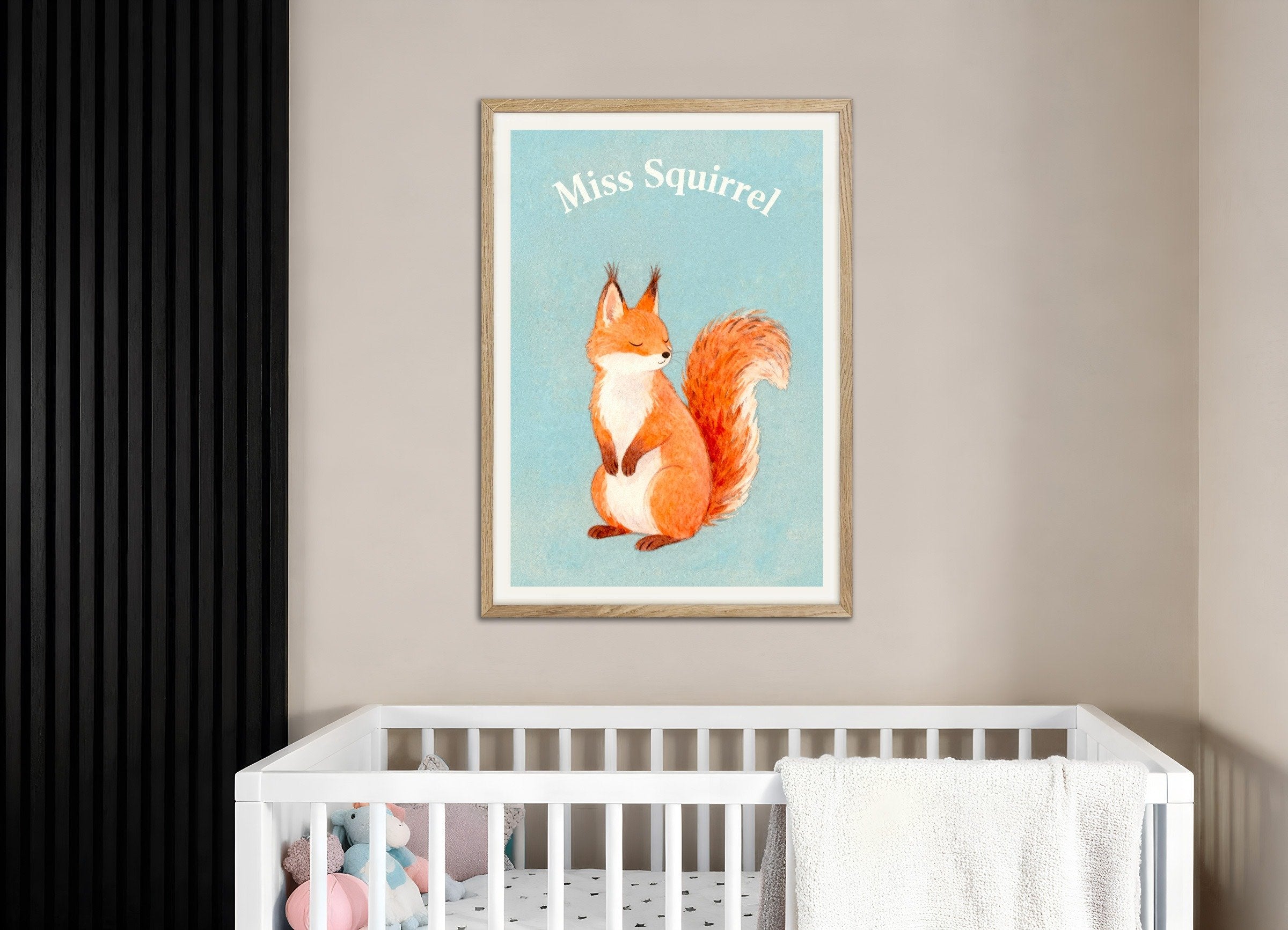 Poster of Nursery squirrel wall art – Woodland animal poster, with natural wooden frame