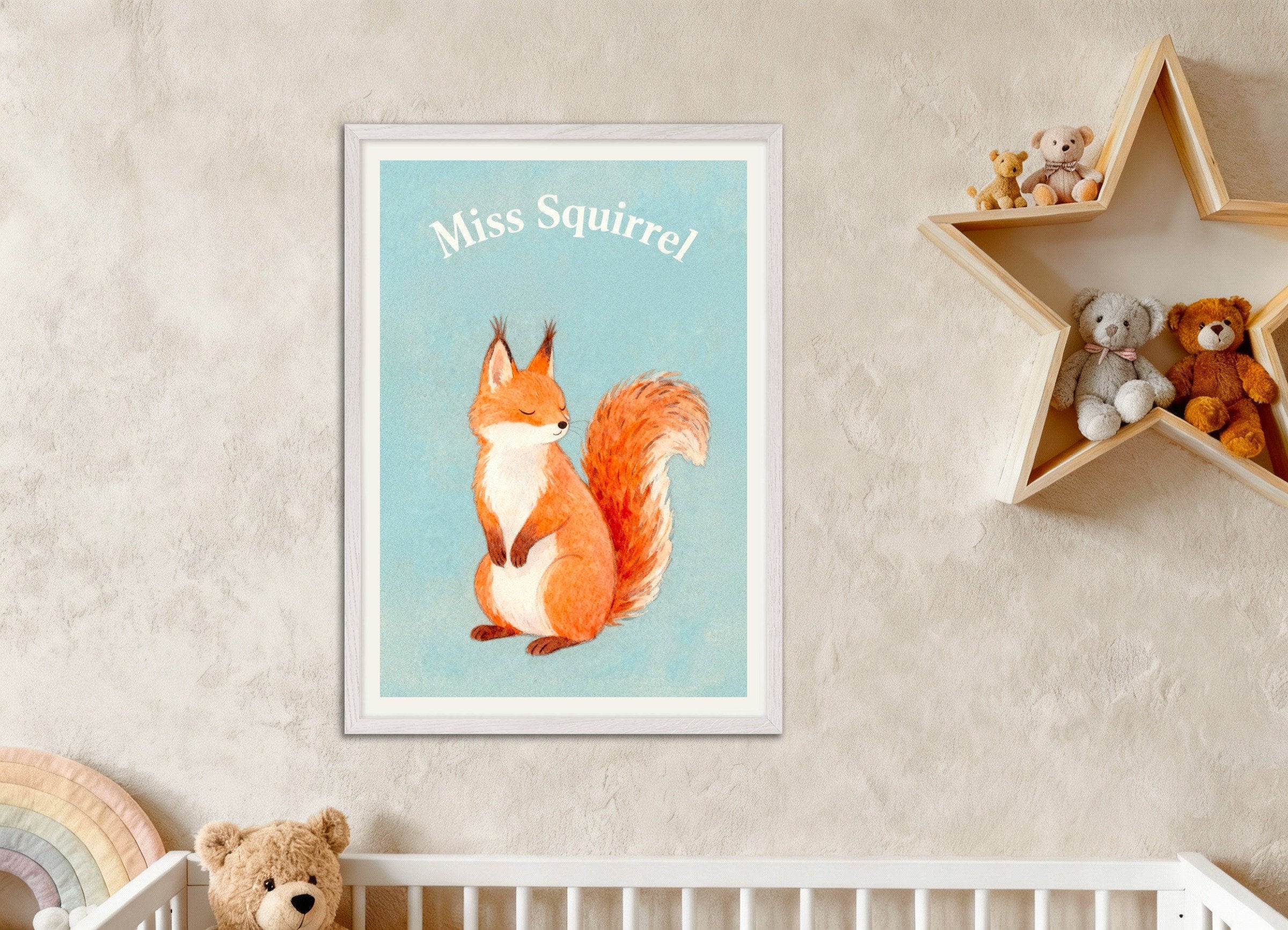 Poster of Nursery squirrel wall art – Woodland animal poster, with white wooden frame
