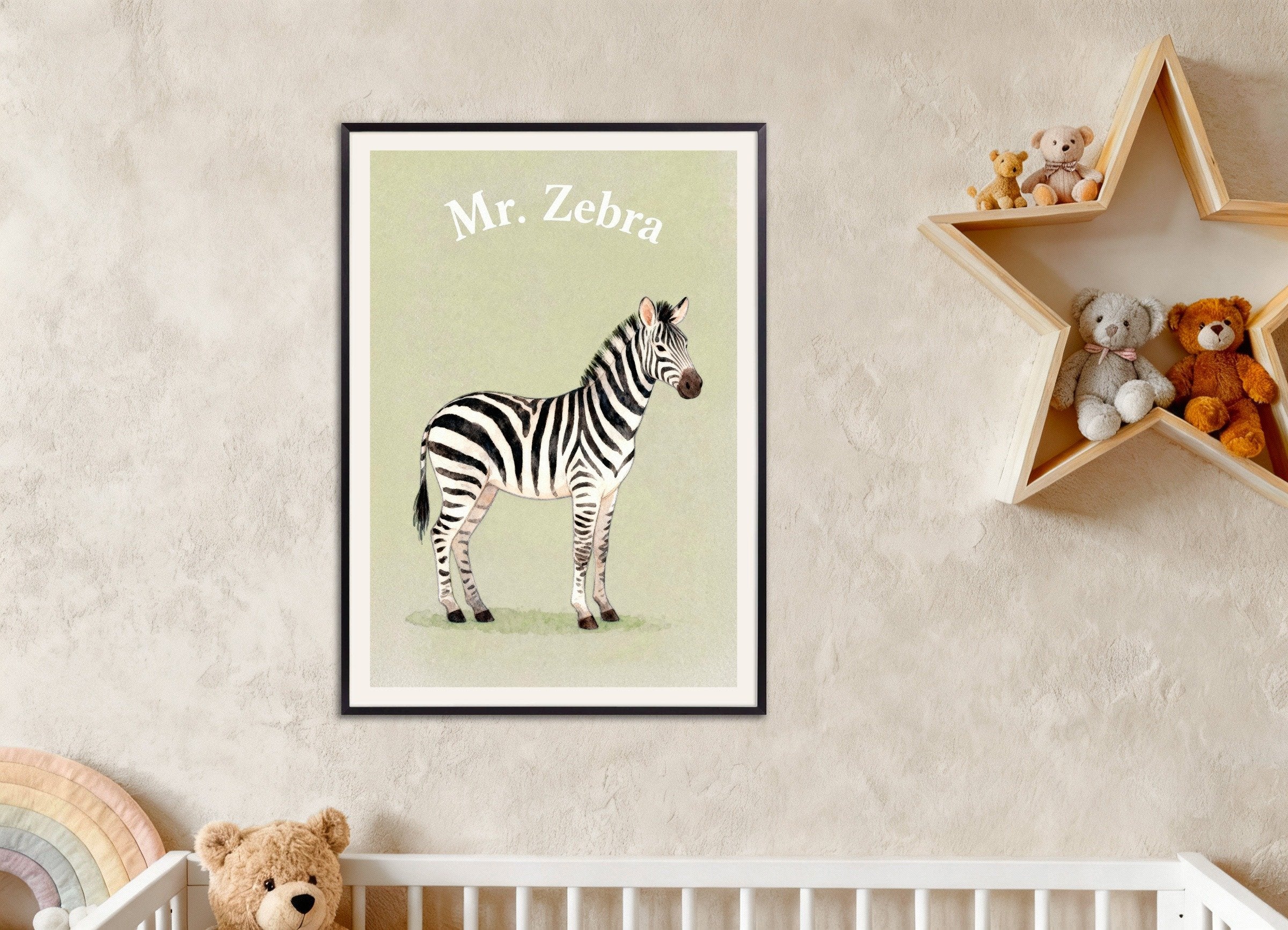 Poster of Nursery zebra wall art – Safari stripes watercolor poster, with metal frame