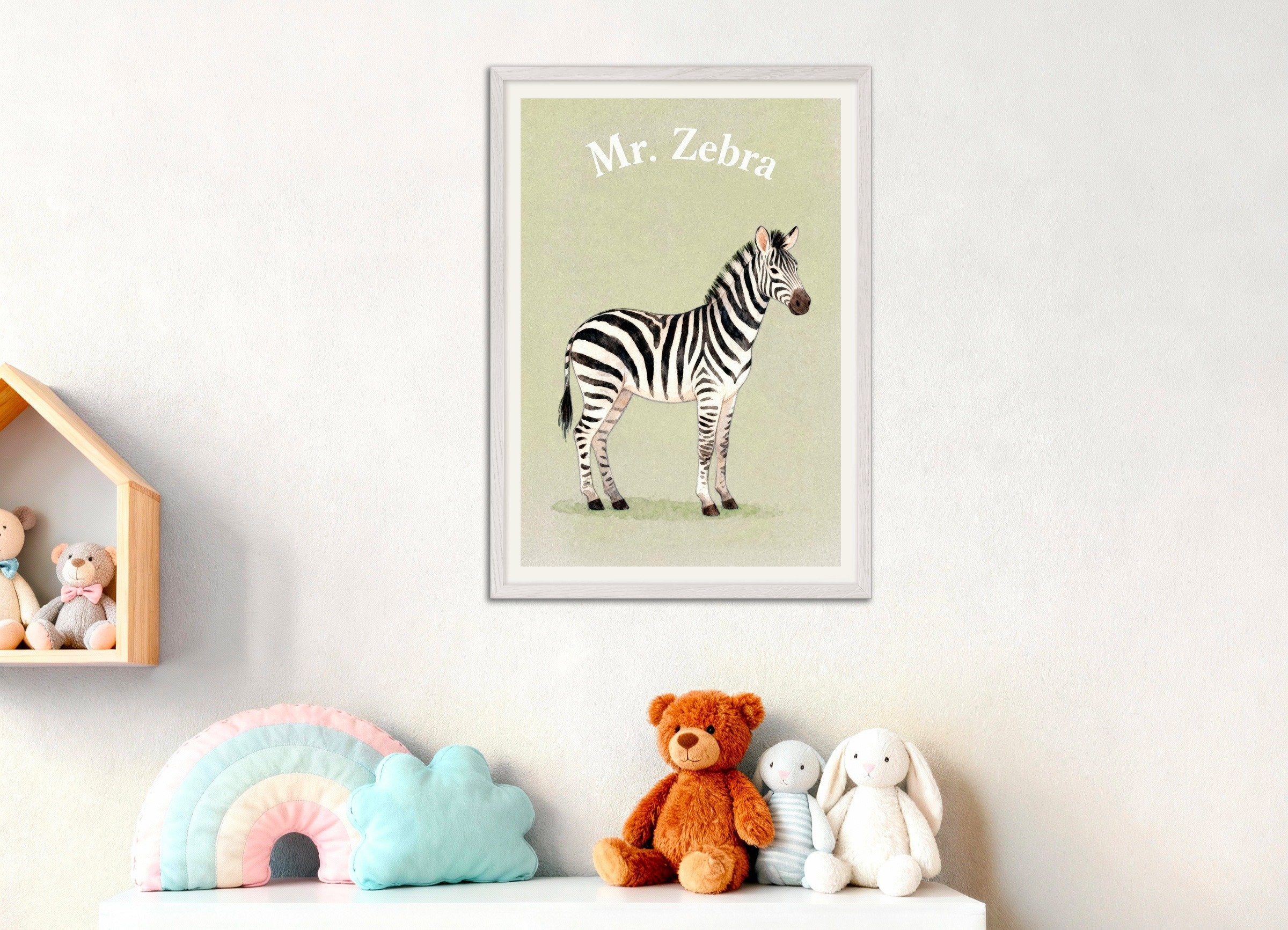 Poster of Nursery zebra wall art – Safari stripes watercolor poster, with white wooden frame