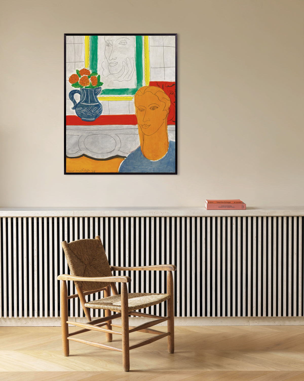 Poster of Ochre Head (Figure and Bouquet) (1937) by Henri Matisse, with metal frame