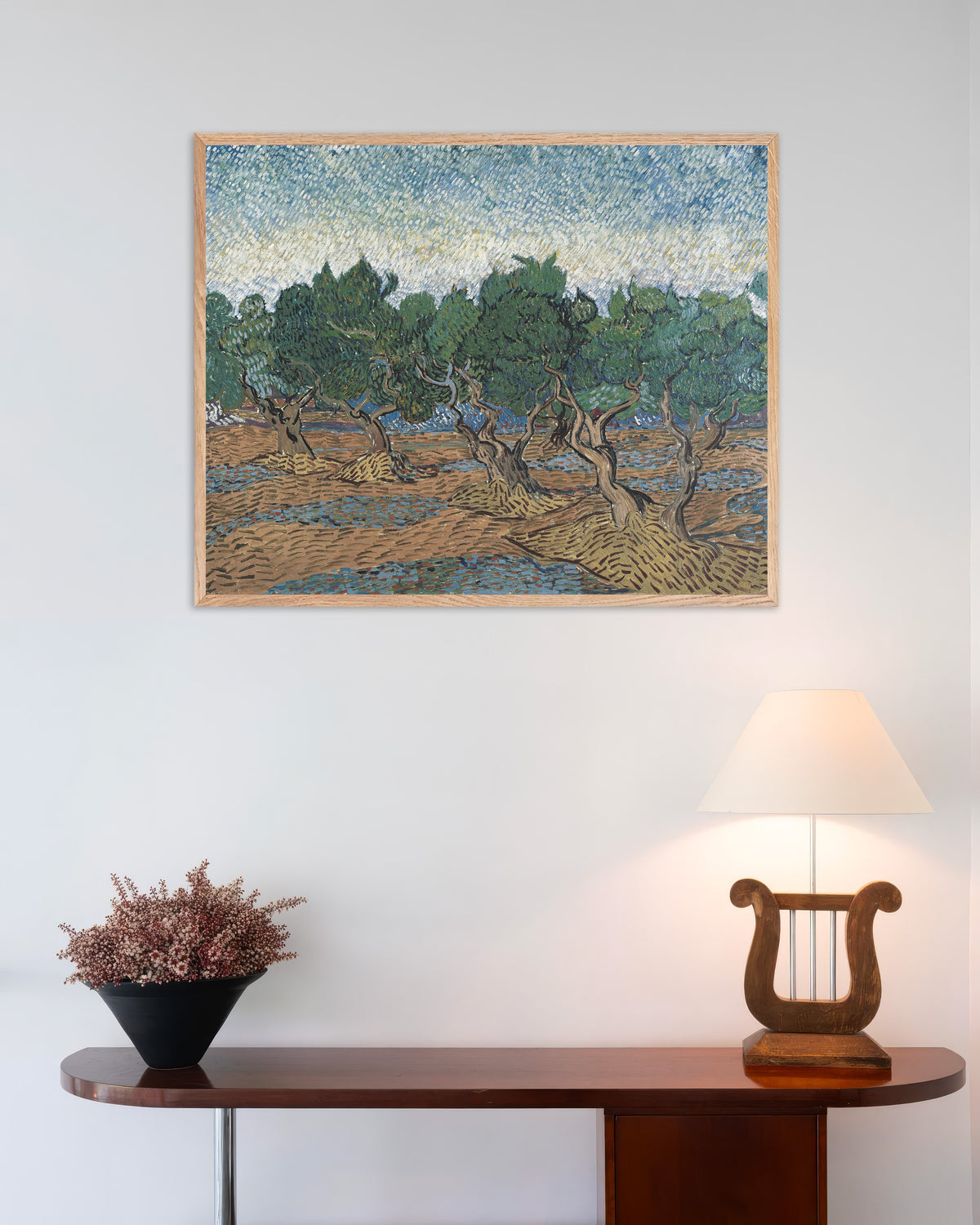 Poster of Olive Grove (1889) by Vincent van Gogh, with natural wooden frame
