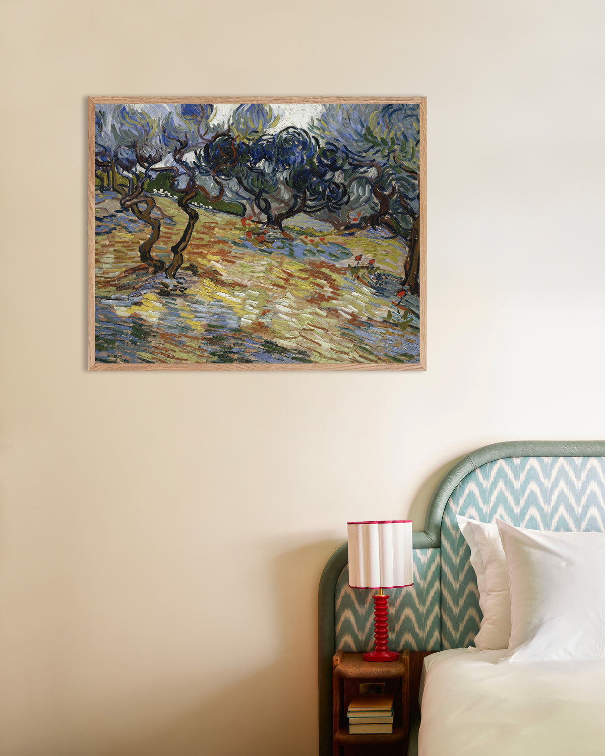 Poster of Olive Trees (1889) by Vincent van Gogh, with natural wooden frame