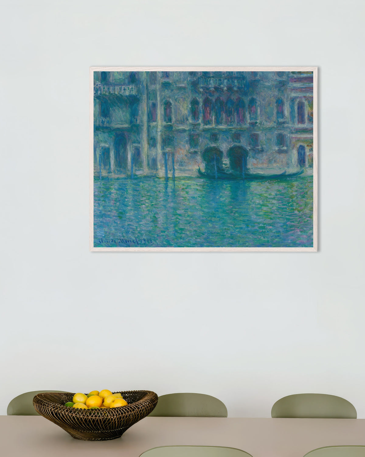 Poster of Palazzo da Mula, Venice (1908) by Claude Monet, with white wooden frame
