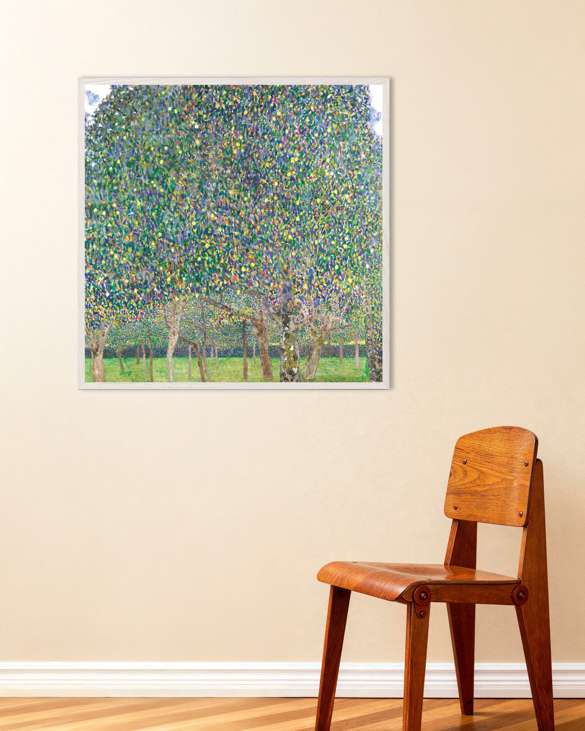Poster of Pear Tree (1903) by Gustav Klimt, with white wooden frame