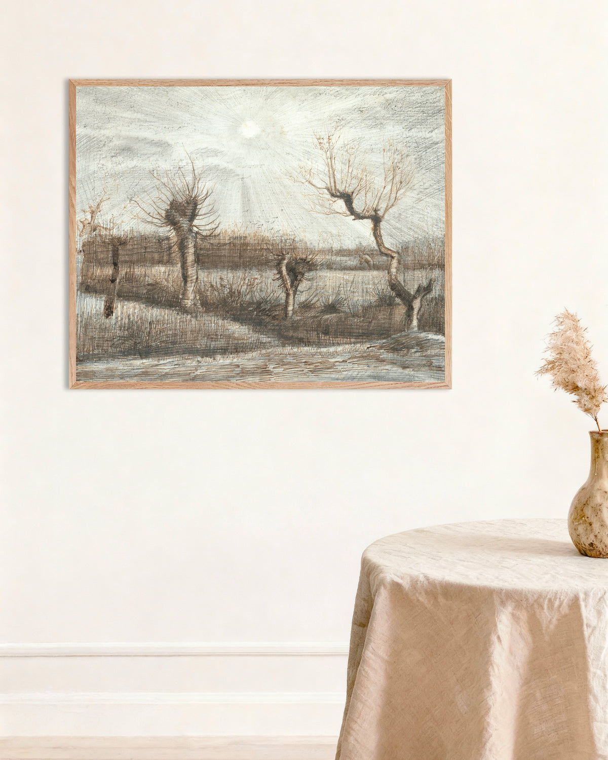 Poster of Pollard Willows (1884) by Vincent van Gogh, with natural wooden frame