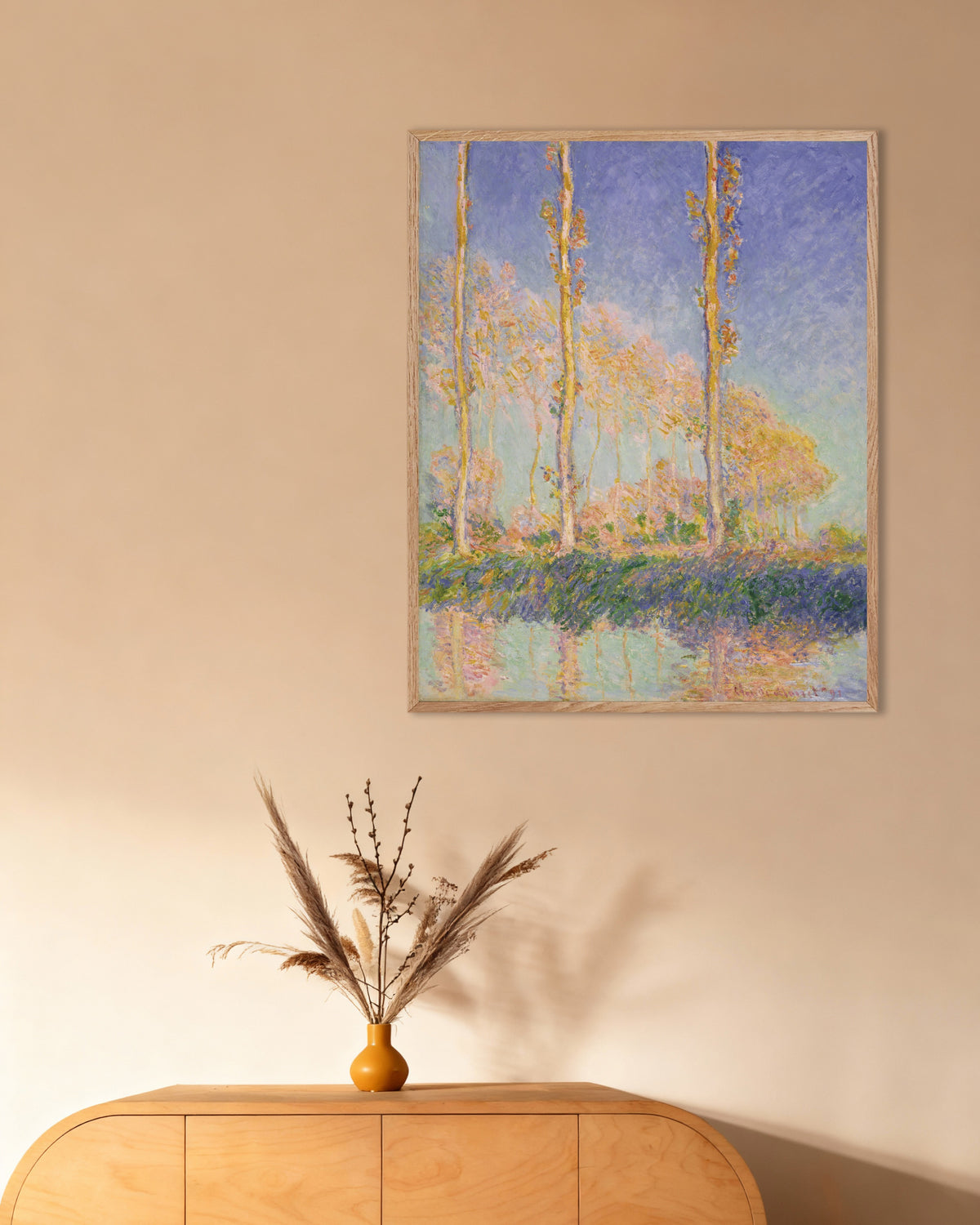 Poster of Poplars (1891) by Claude Monet, with natural wooden frame
