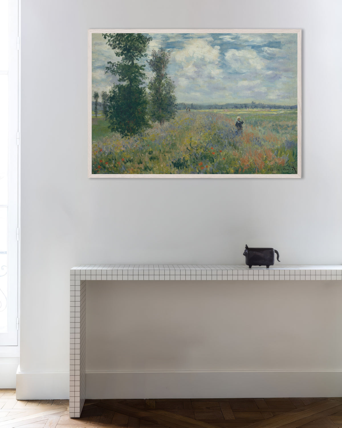 Poster of Poppy Fields near Argenteuil (1875) by Claude Monet, with white wooden frame