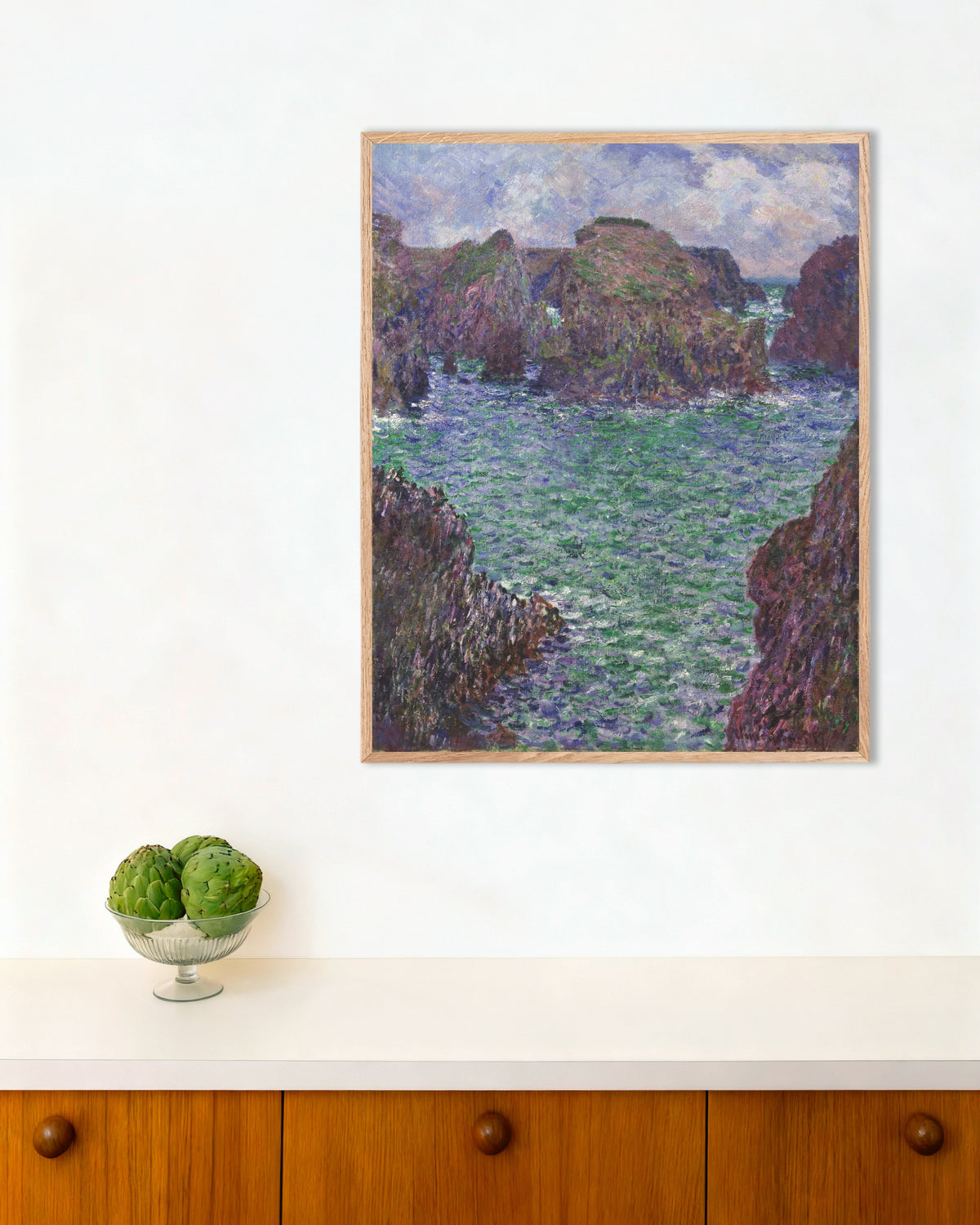 Poster of Port-Goulphar, Belle-Île (1887) by Claude Monet, with natural wooden frame
