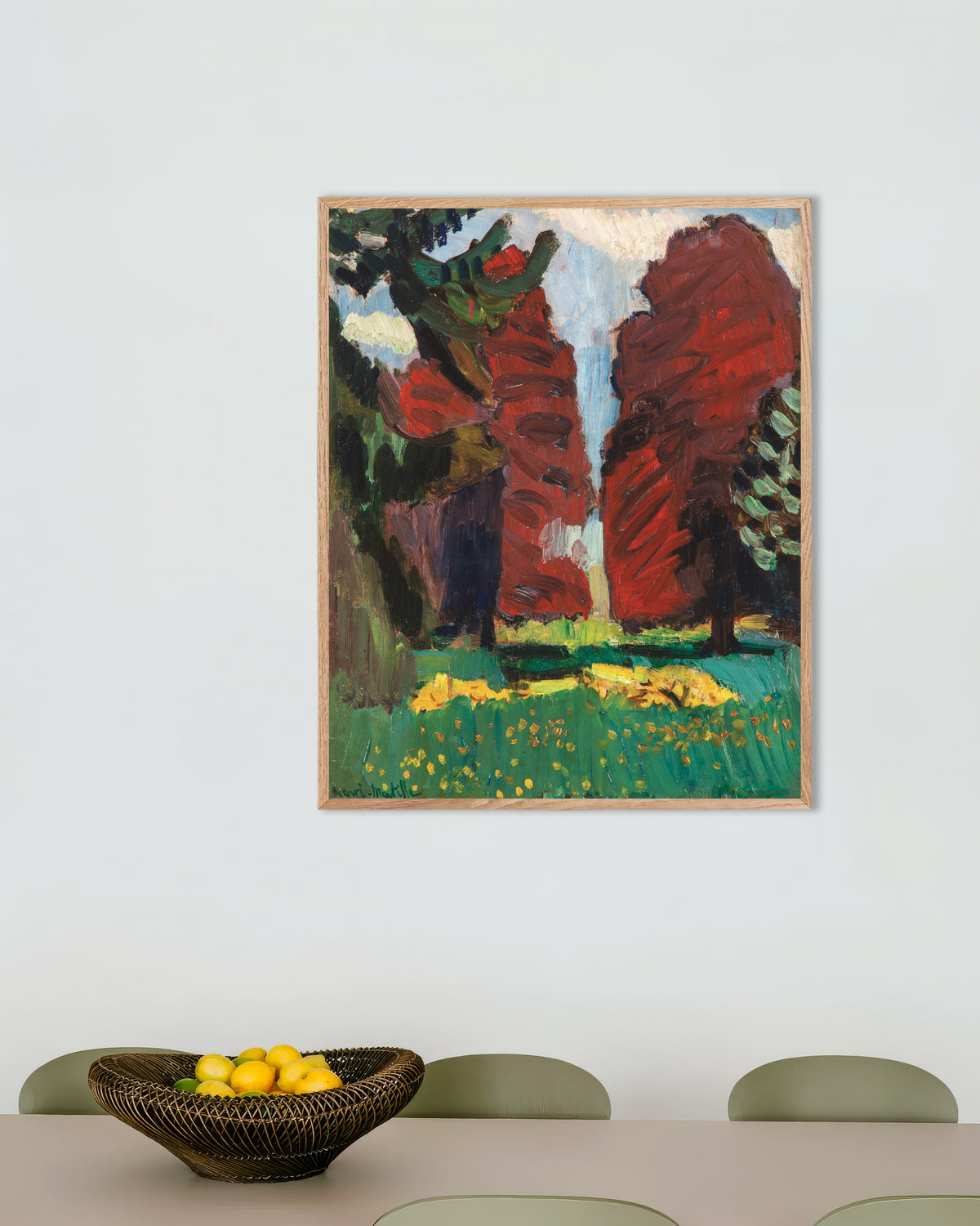 Poster of Purple Beeches (1901) by Henri Matisse, with natural wooden frame
