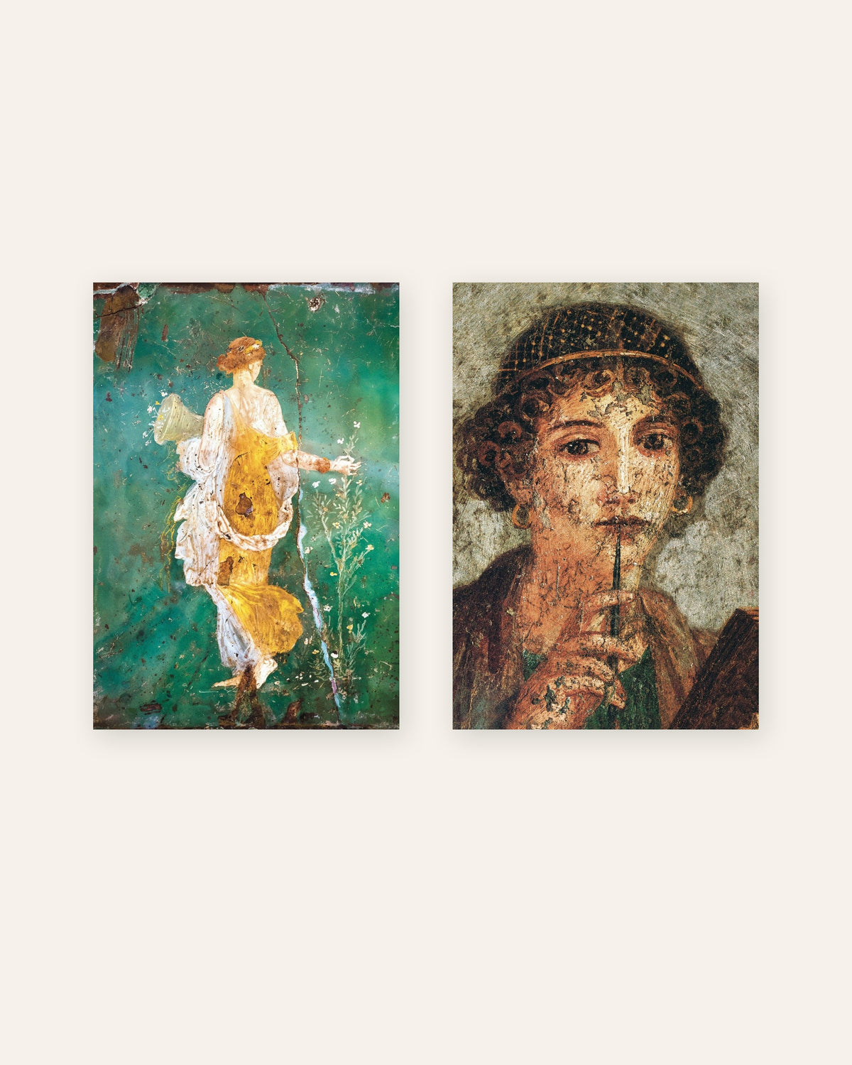 Set of 2 Roman fresco posters, Flora and Sappho, unframed