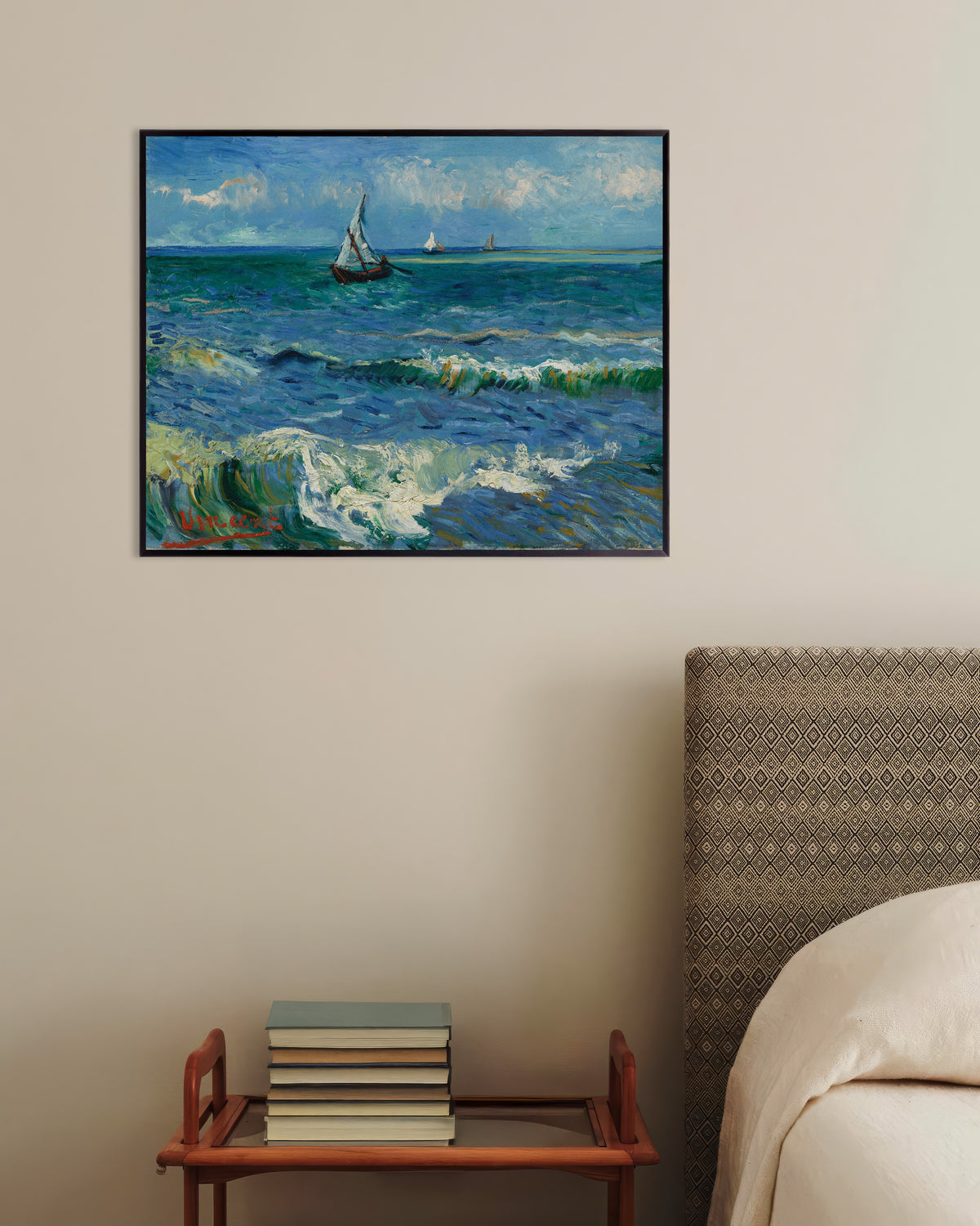 Poster of Seascape near Les Saintes-Maries-de-la-Mer (1888) by Vincent van Gogh, with metal frame