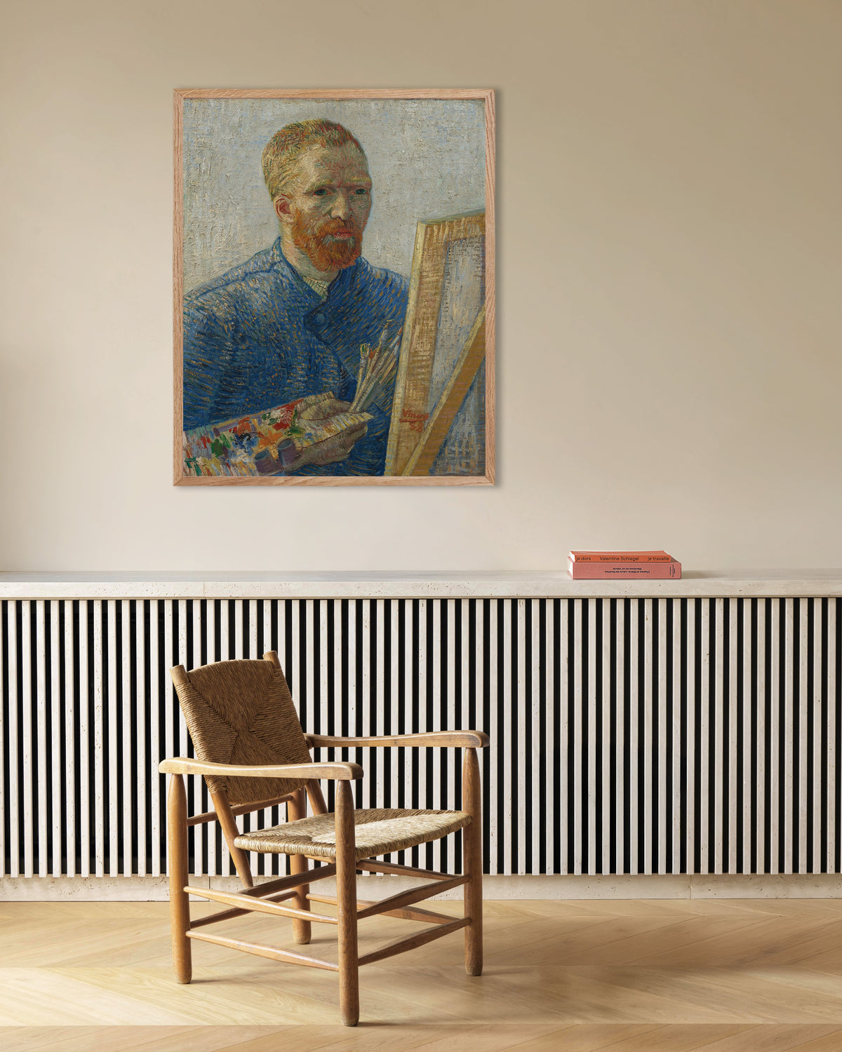 Poster of Self-Portrait as a Painter (1888) by Vincent van Gogh, with natural wooden frame