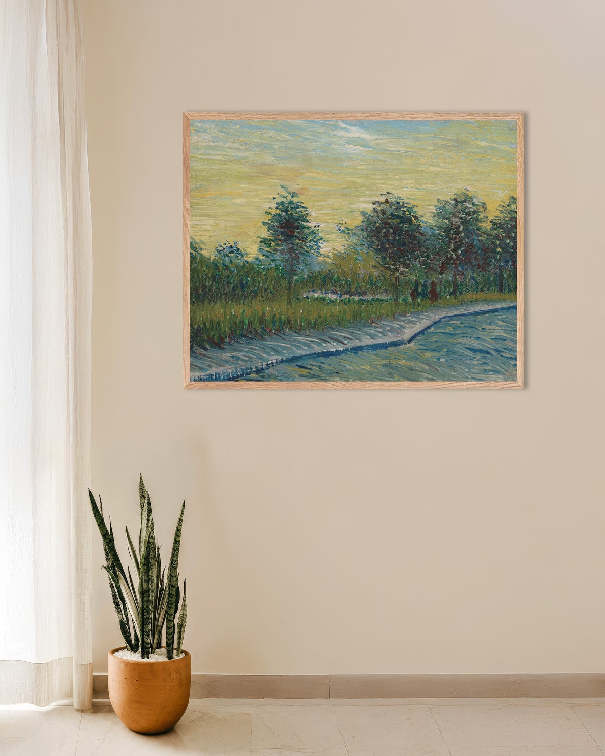Poster of Square Saint-Pierre at Sunset (1887) by Vincent van Gogh, with natural wooden frame