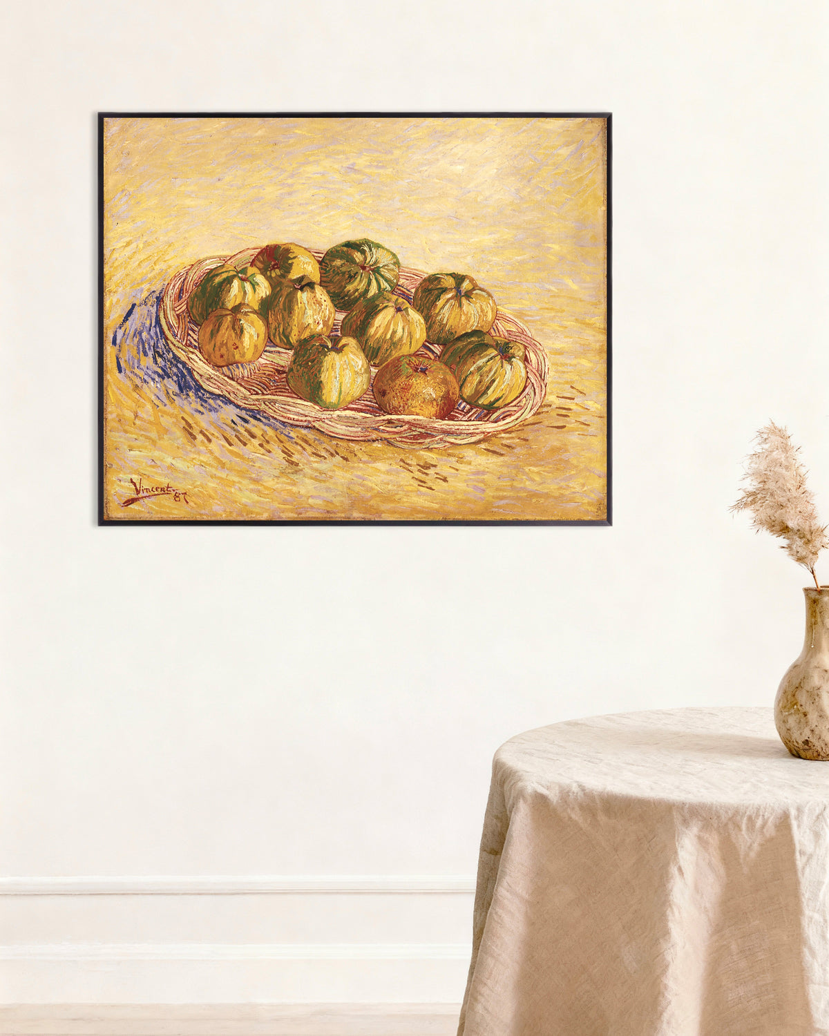 Poster of Still Life with Basket of Apples (1887) by Vincent van Gogh, with metal frame