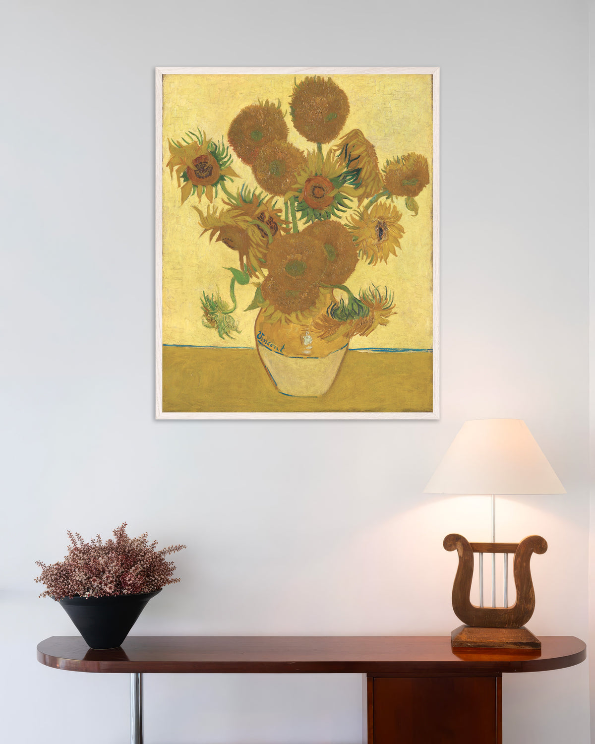 Poster of Sunflowers (1888) by Vincent van Gogh, with white wooden frame