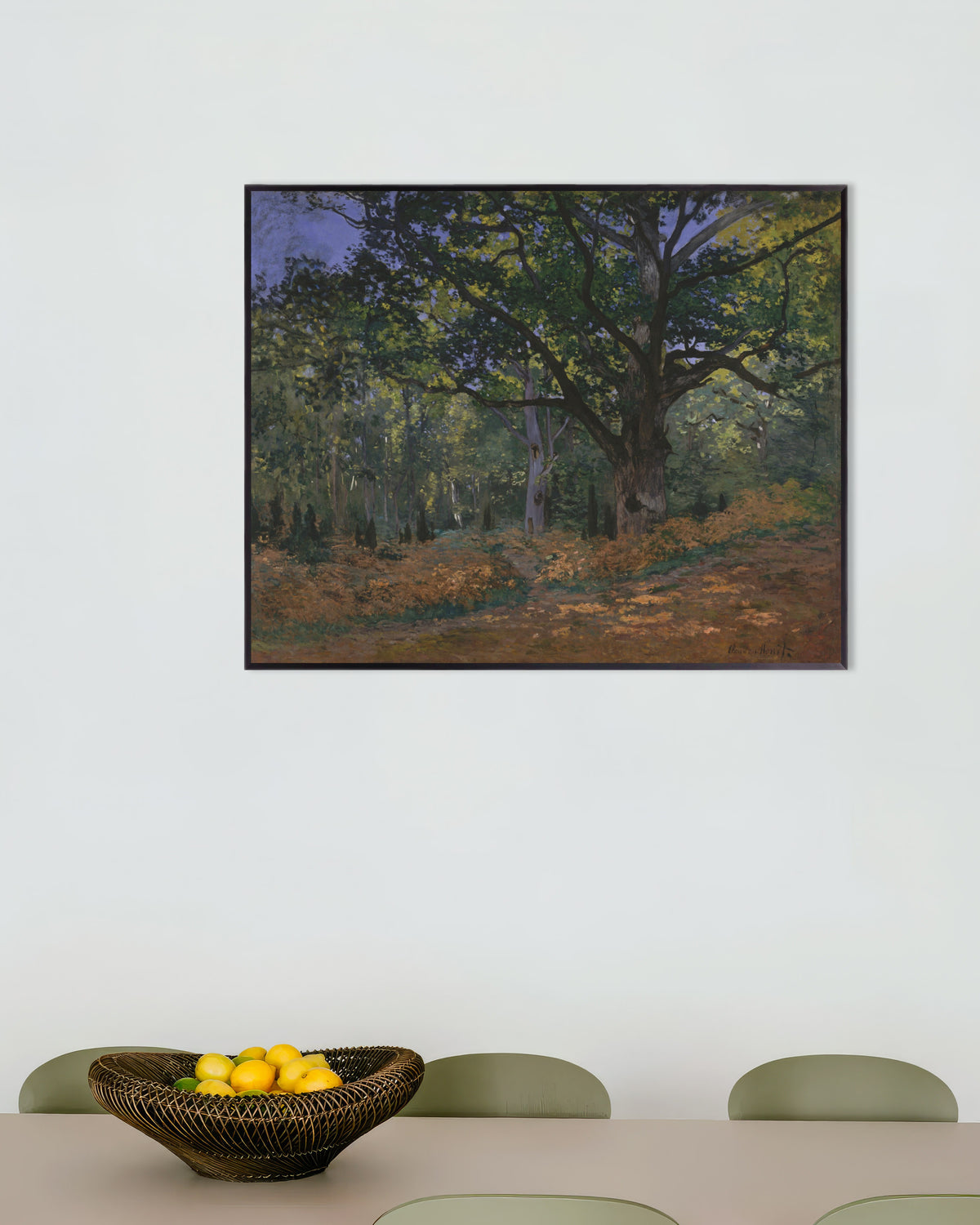 Poster of The Bodmer Oak, Fontainebleau Forest (1865) by Claude Monet, with metal frame