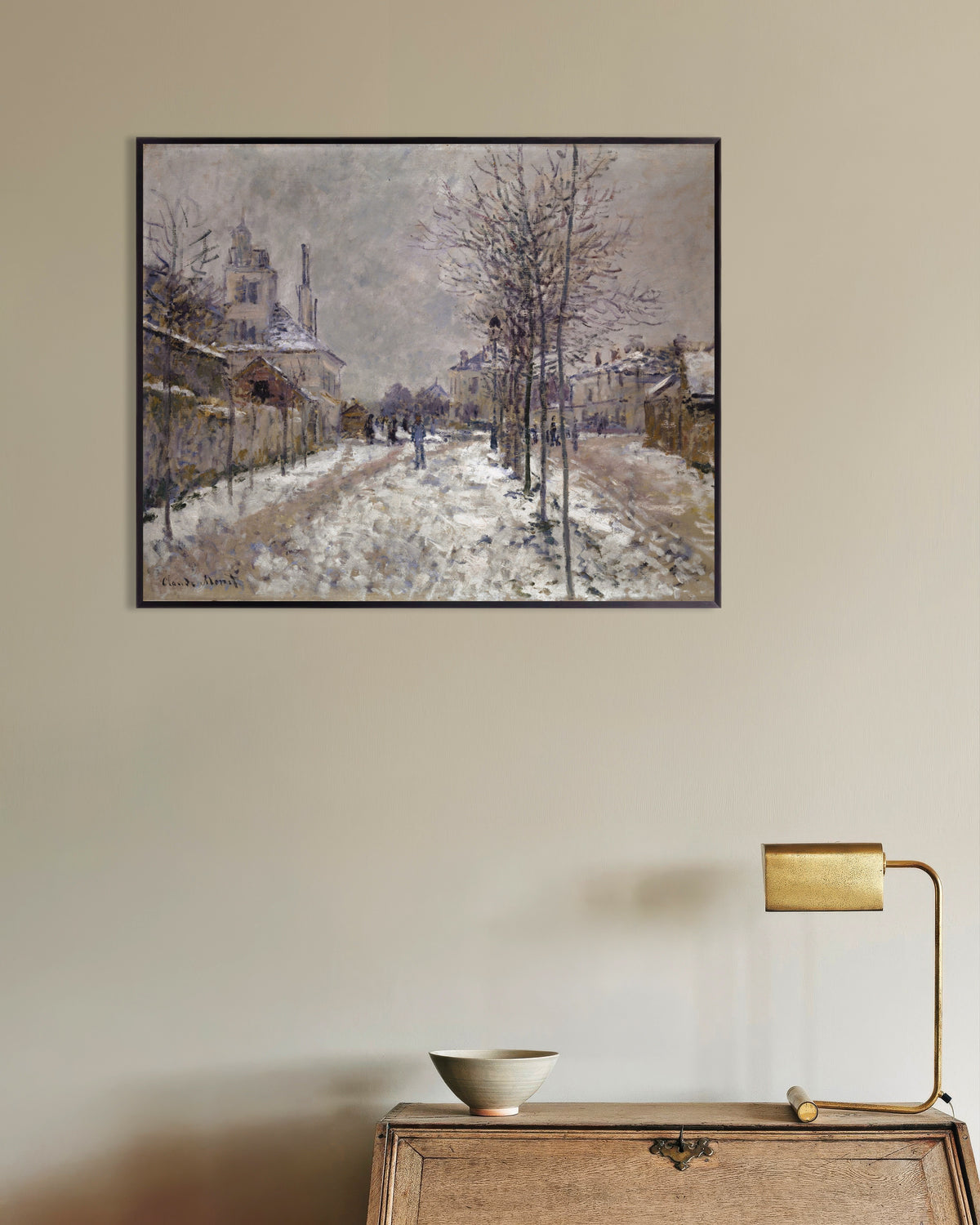 Poster of The Boulevard de Pontoise at Argenteuil, Snow (1875) by Claude Monet, with metal frame
