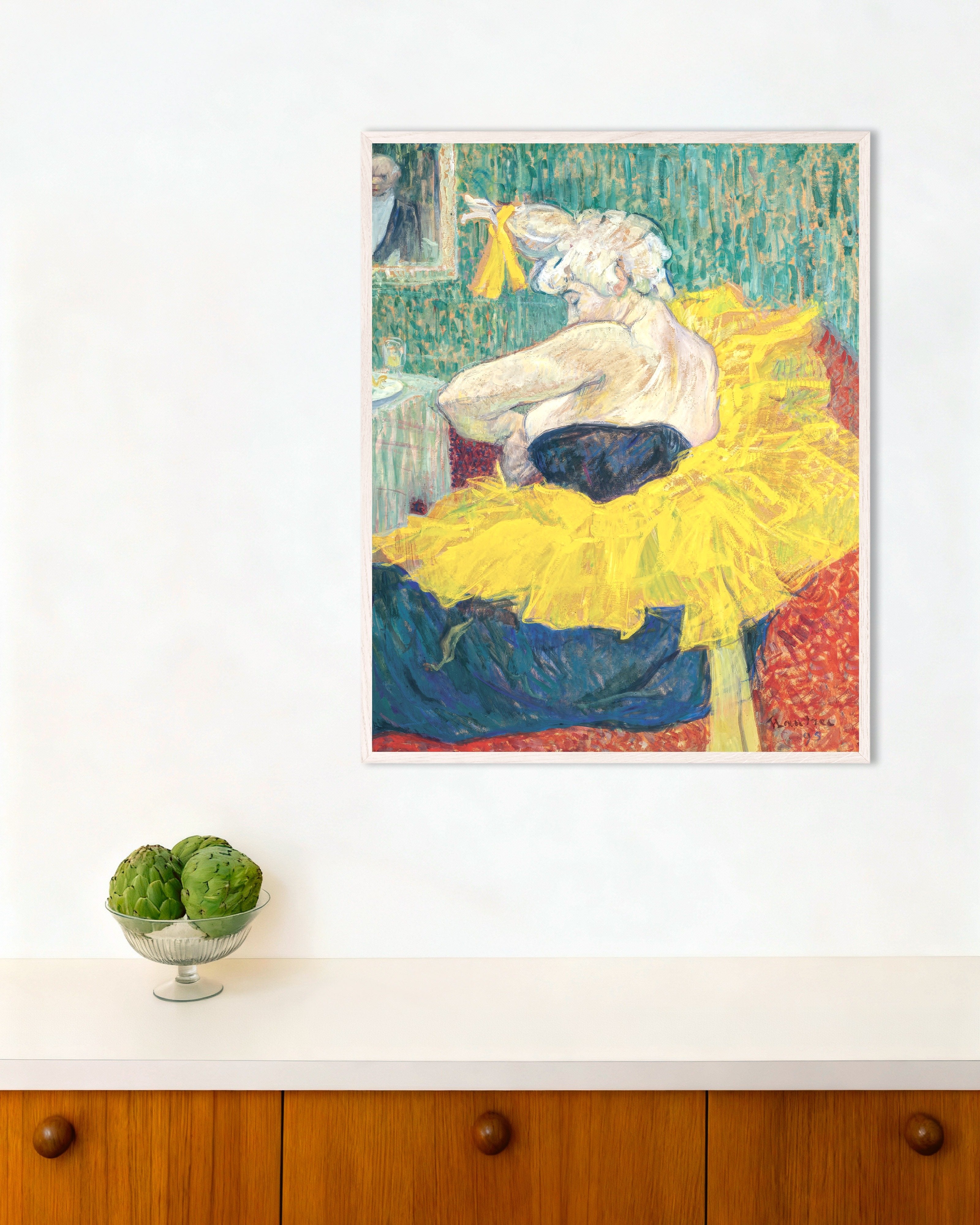 Poster of The clownesse Cha-U-Kao by Henri de Toulouse-Lautrec, 1895 - Poster, with white wooden frame